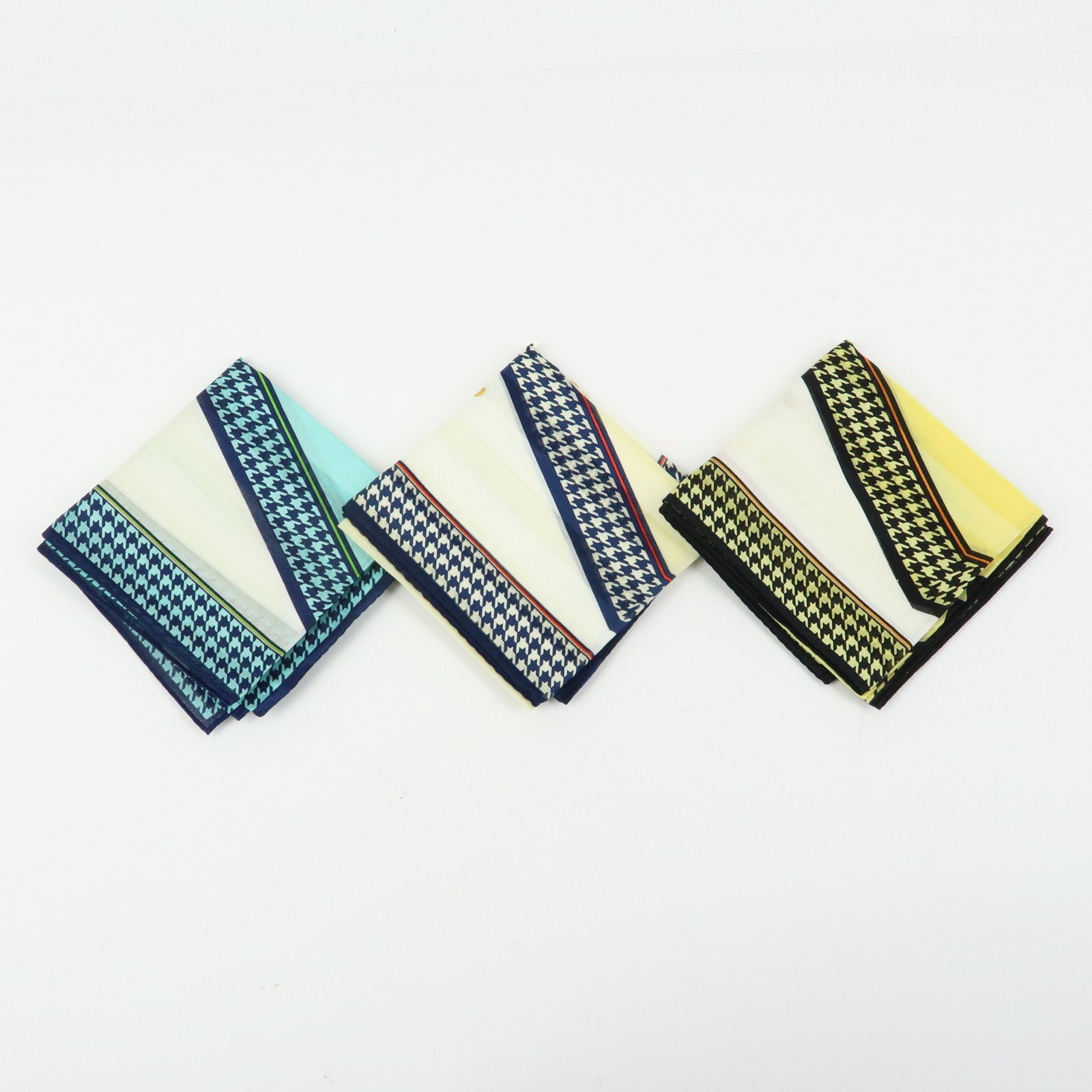 Christian Dior Set of 3 Cotton 100% Handkerchief Blue Yellow Navy