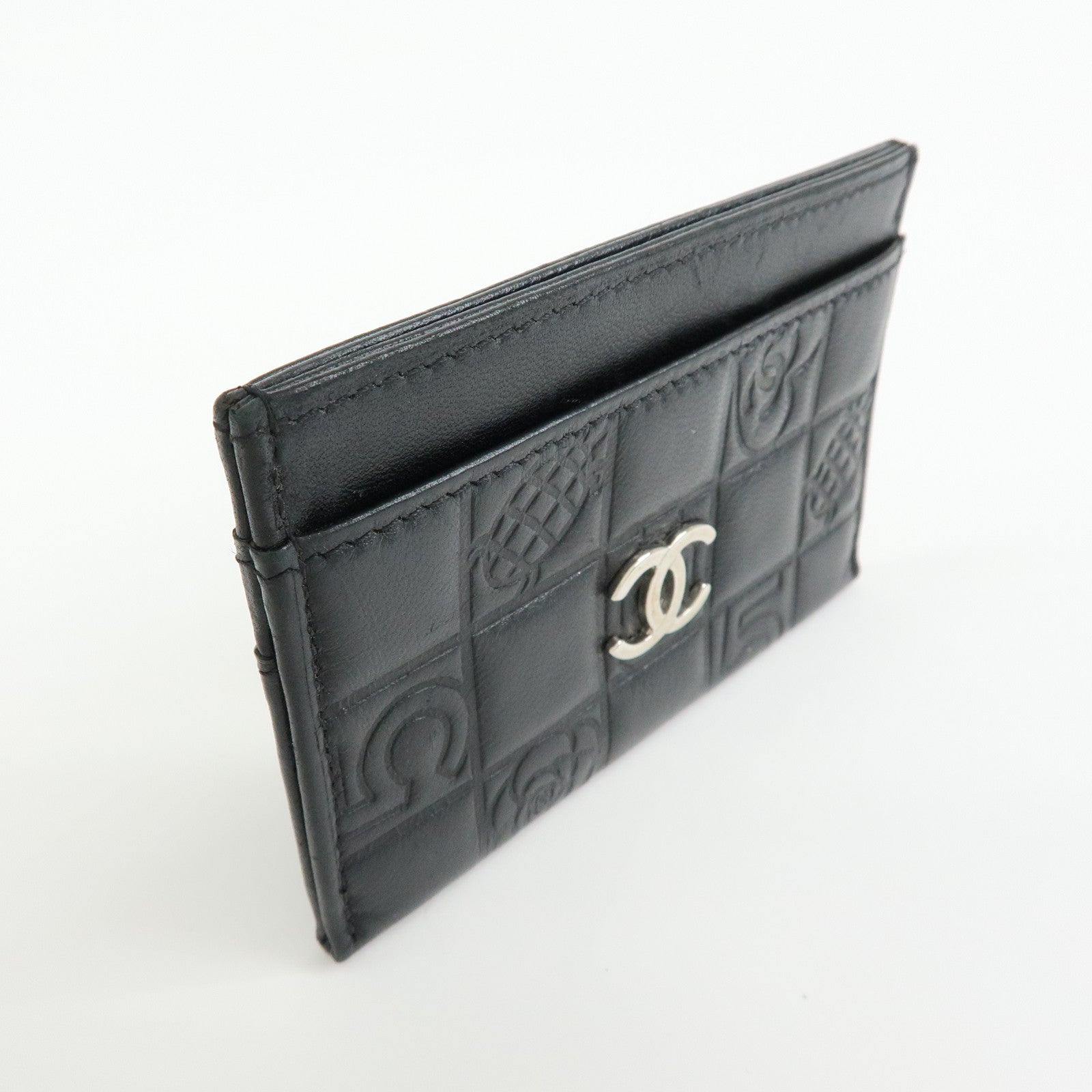 CHANEL Icon Line Lamb Skin Card Case Fragment Case Black A24211