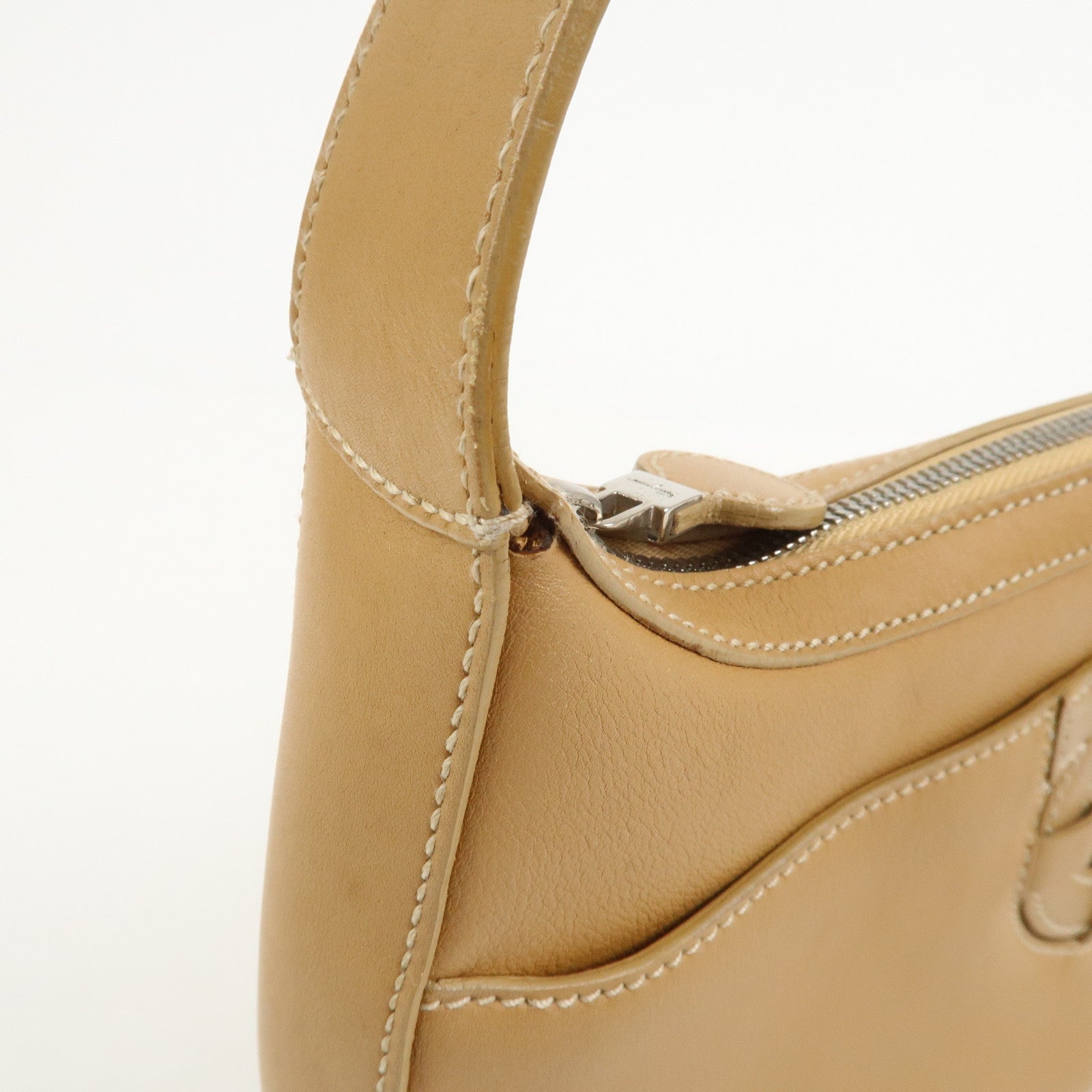 Ferragamo Gancini Leather Shoulder Bag Hand Bag Light Brown