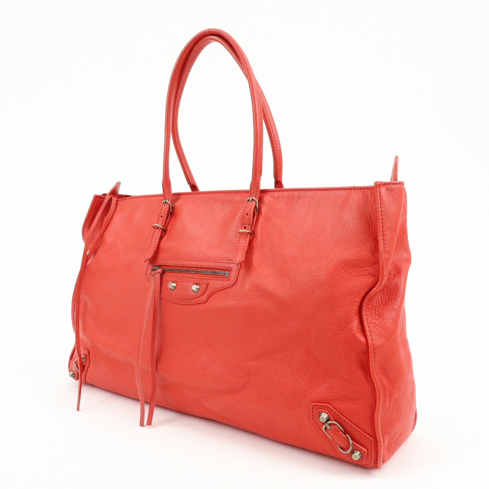 BALENCIAGA Paper Office Zip Leather Tote Bag Hand Bag Red 327771