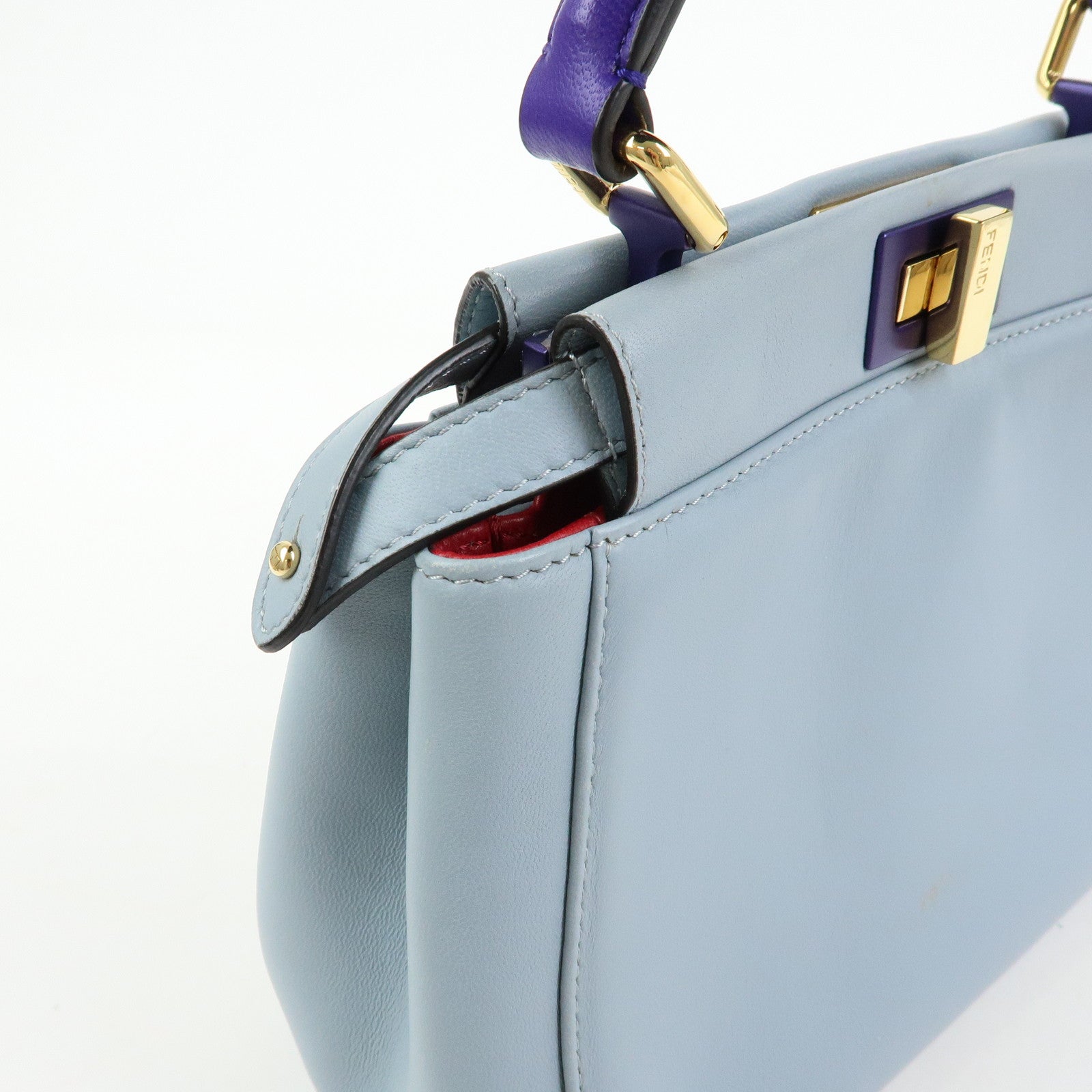 FENDI Peekaboo Mini Leather 2Way Shoulder Bag Hand Bag Blue 8BN244