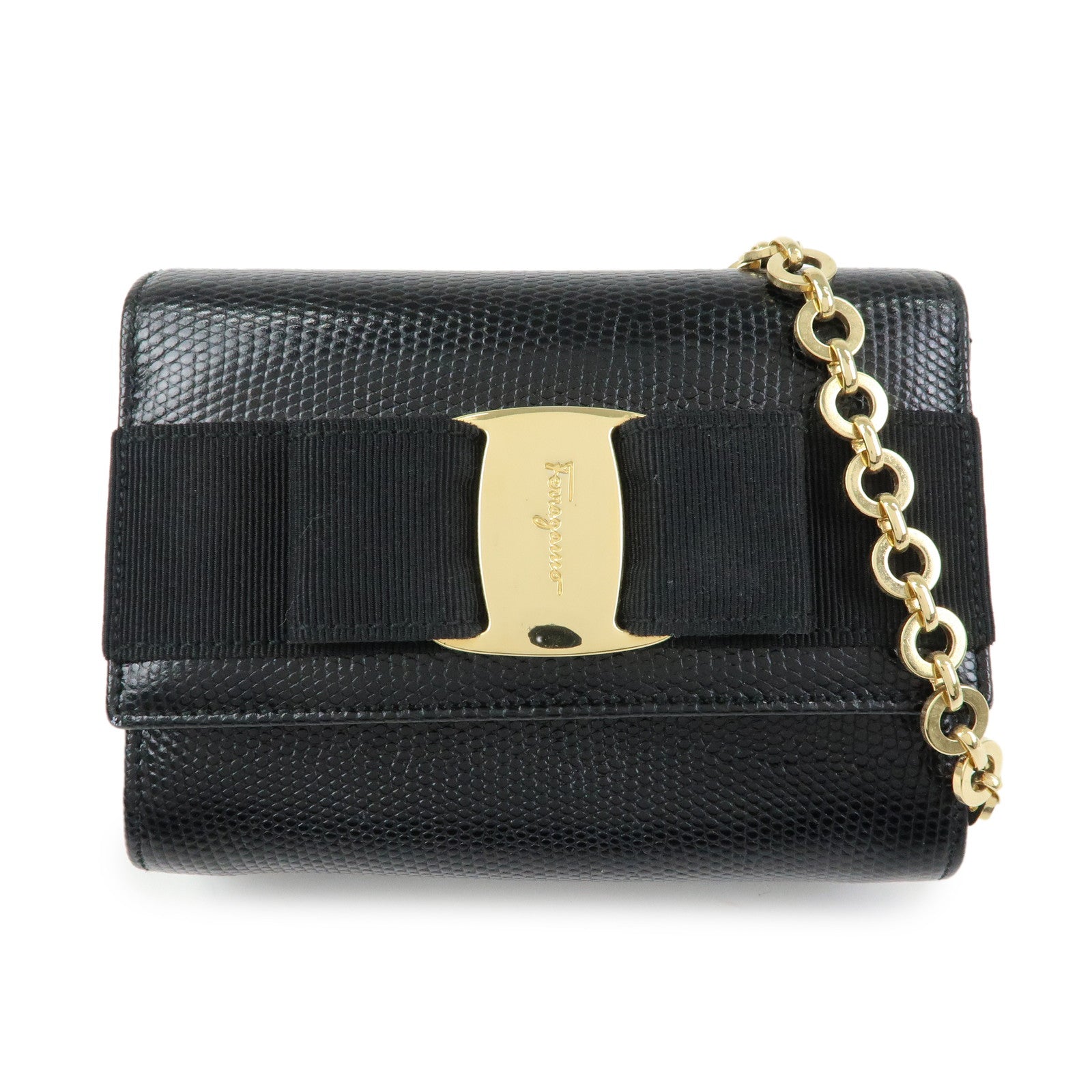 Ferragamo Vara Ribbon Embossed Leather 3Way Bag Chain Shoulder Bag