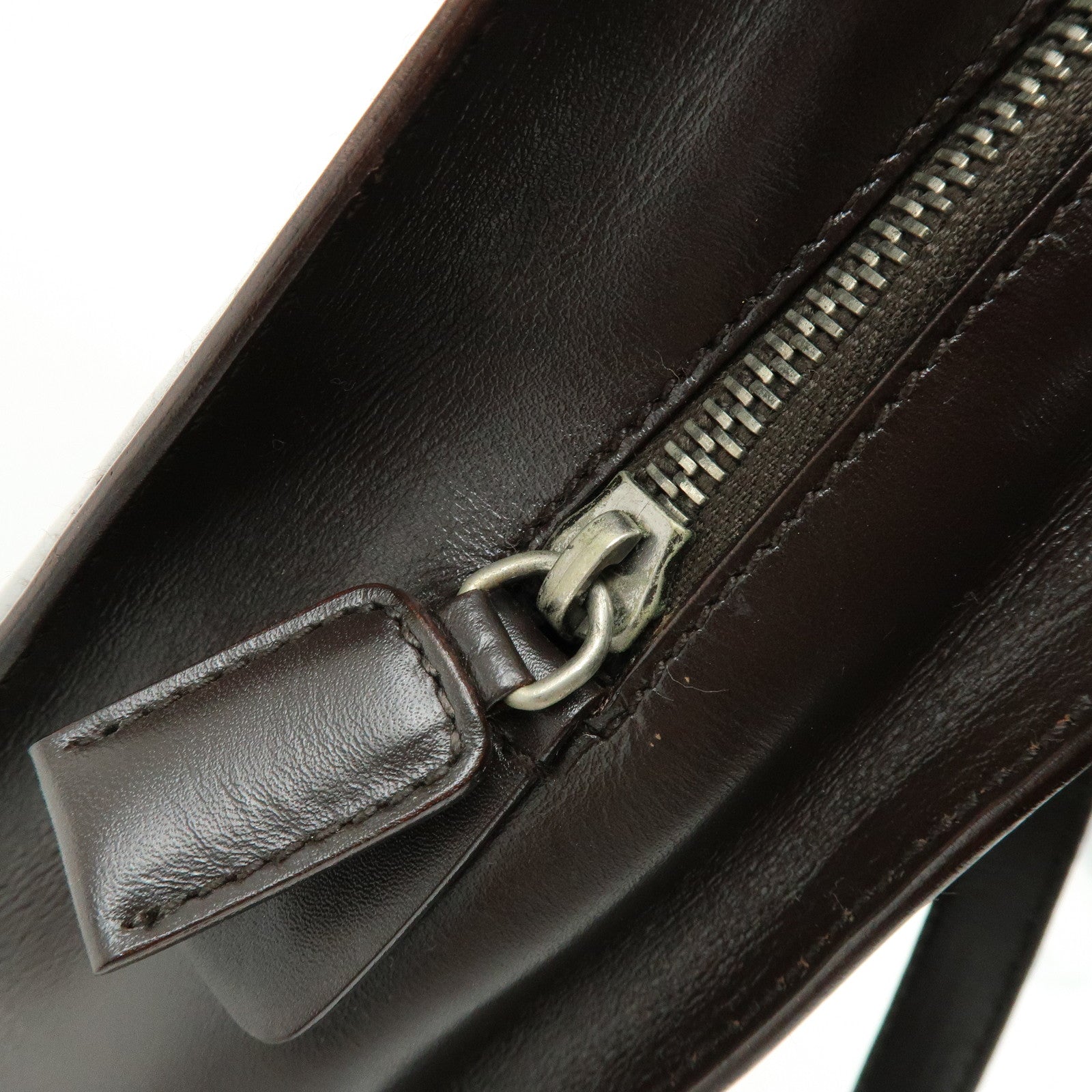 PRADA Logo Leather Tote Bag Shoulder Bag Dark Brown