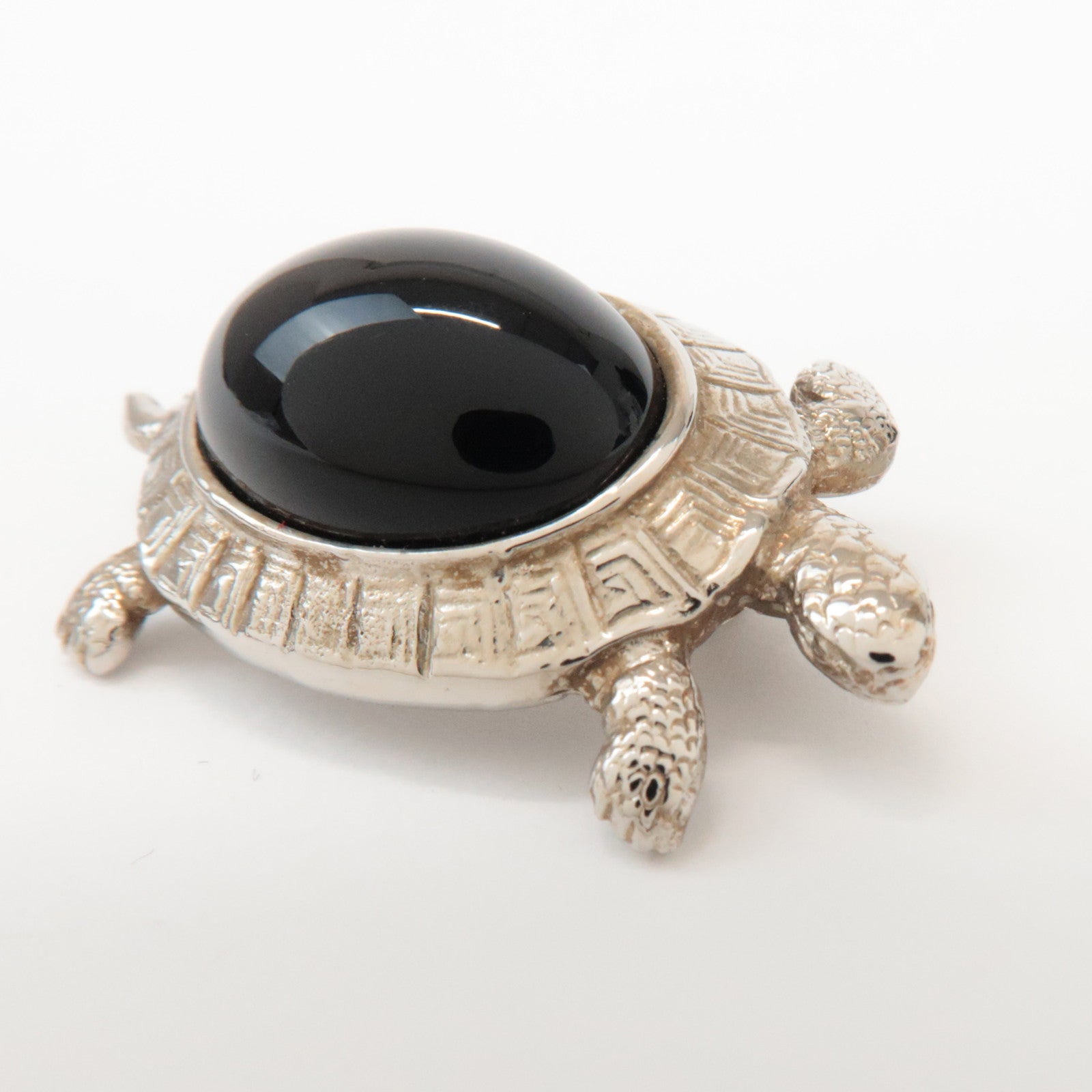 Ferragamo Metal Stone Accessory Turtle Brooch Silver Black