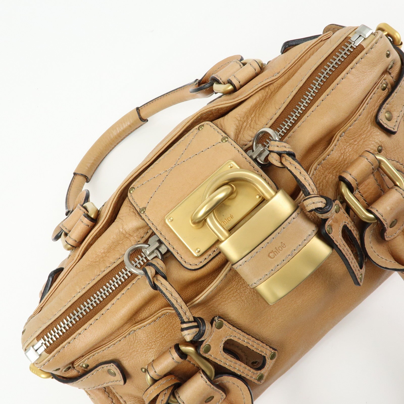 Chloe Paddington Leather Medium Shoulder Bag Boston Bag Light Brown