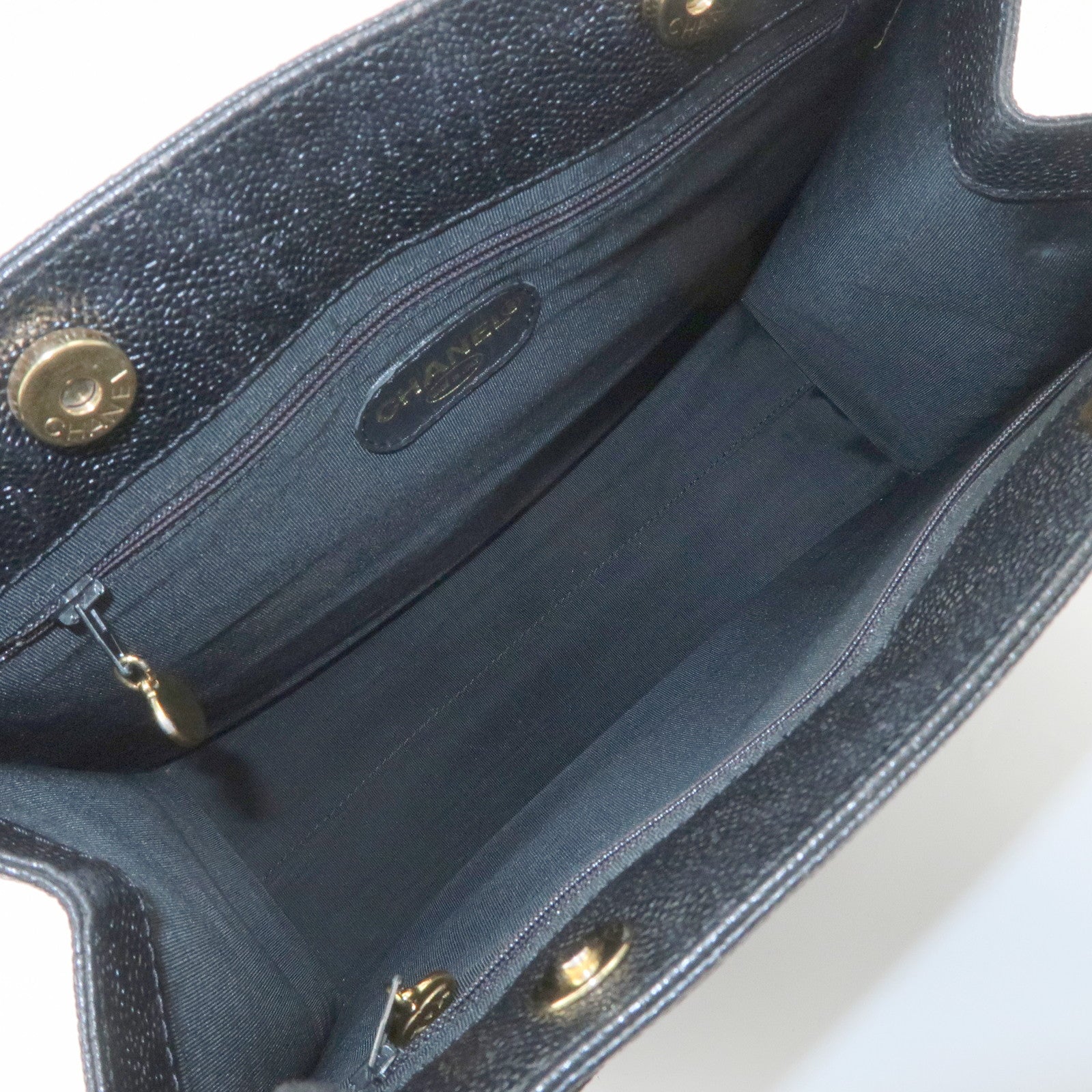 CHANEL Caviarskin Tote Bag Shoulder Bag Black Gold HDW Used