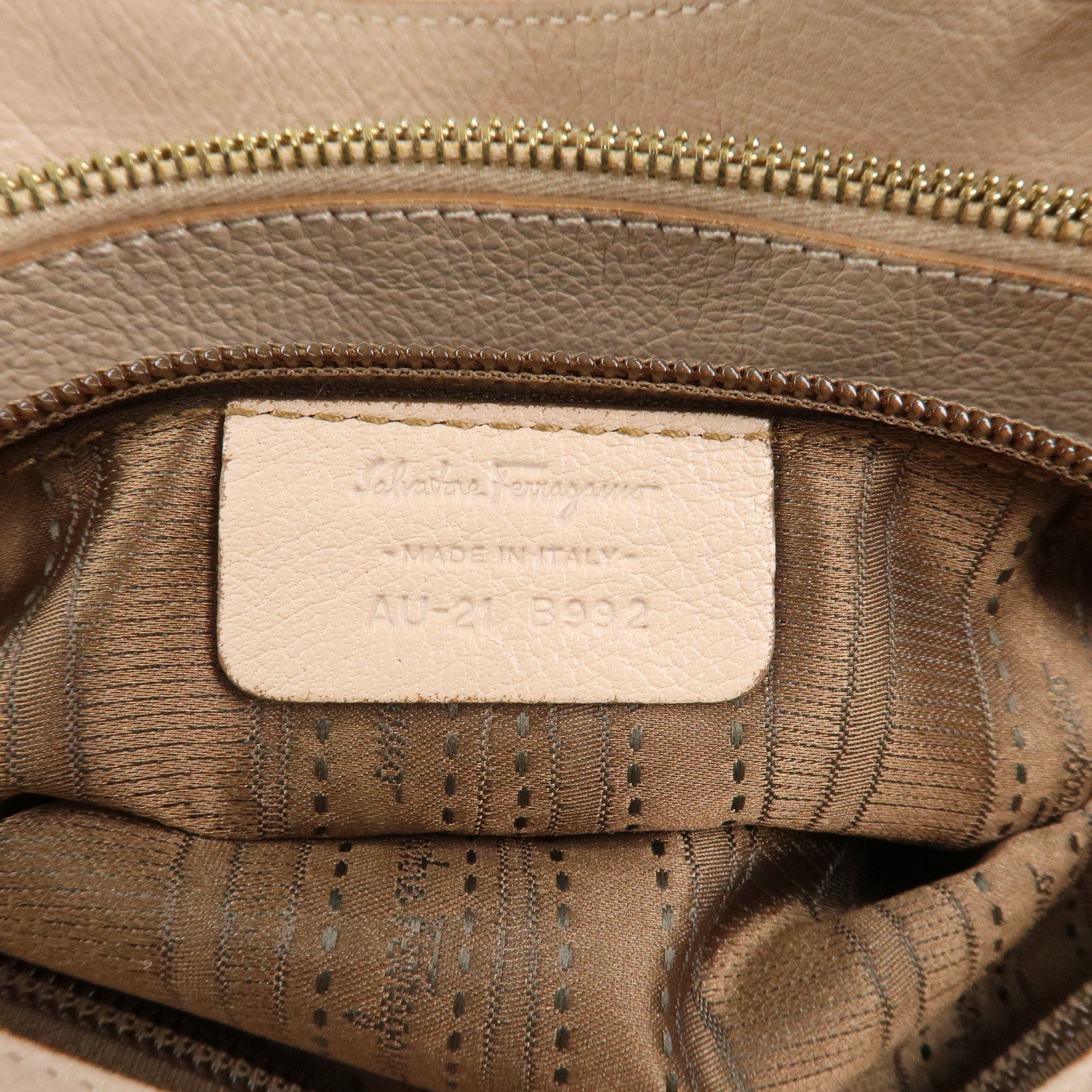 Ferragamo Leather Shoulder Bag Hand Bag Pink Beige Gold