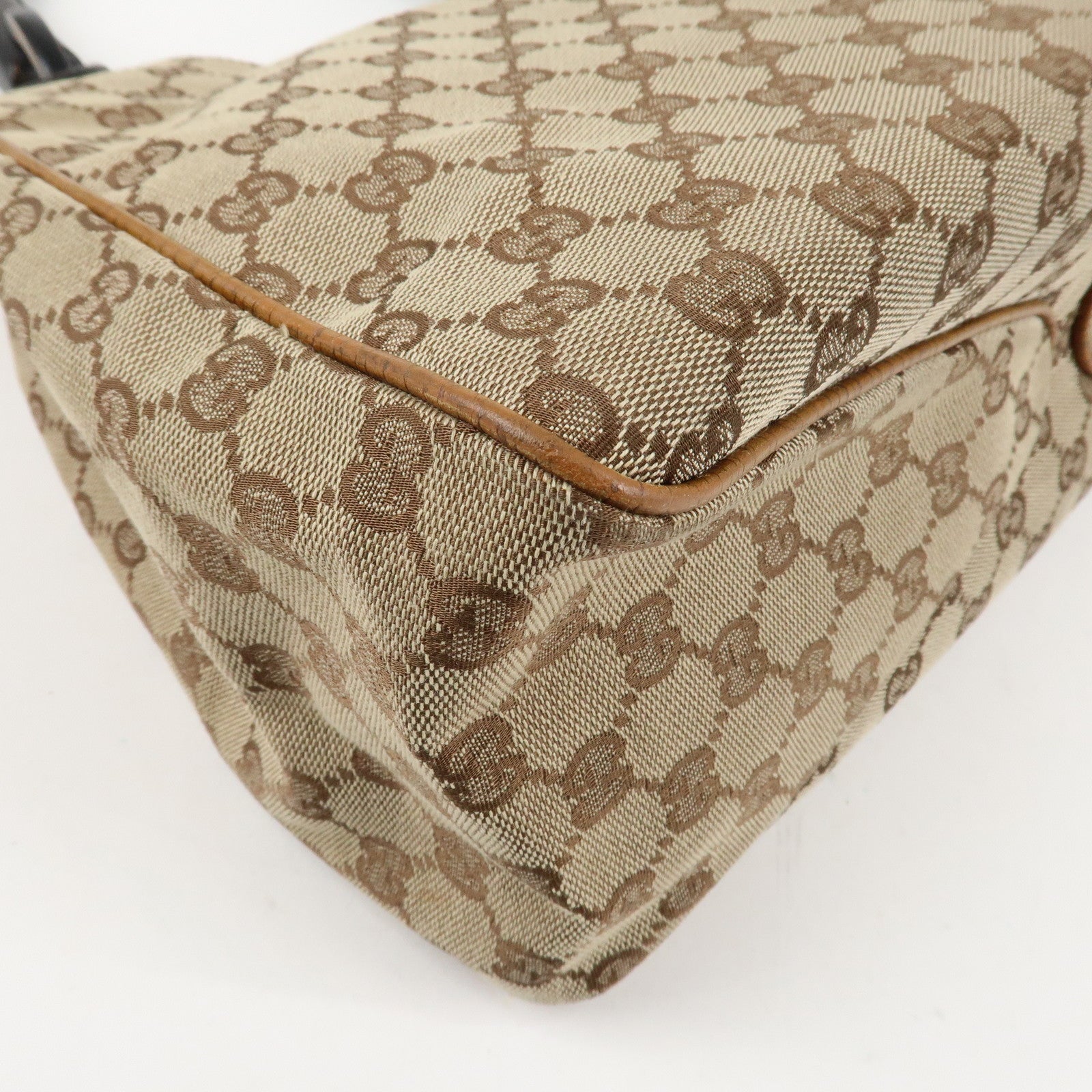 GUCCI GG Canvas Wood Handle Shoulder Bag Hand Bag Beige 106494 Used