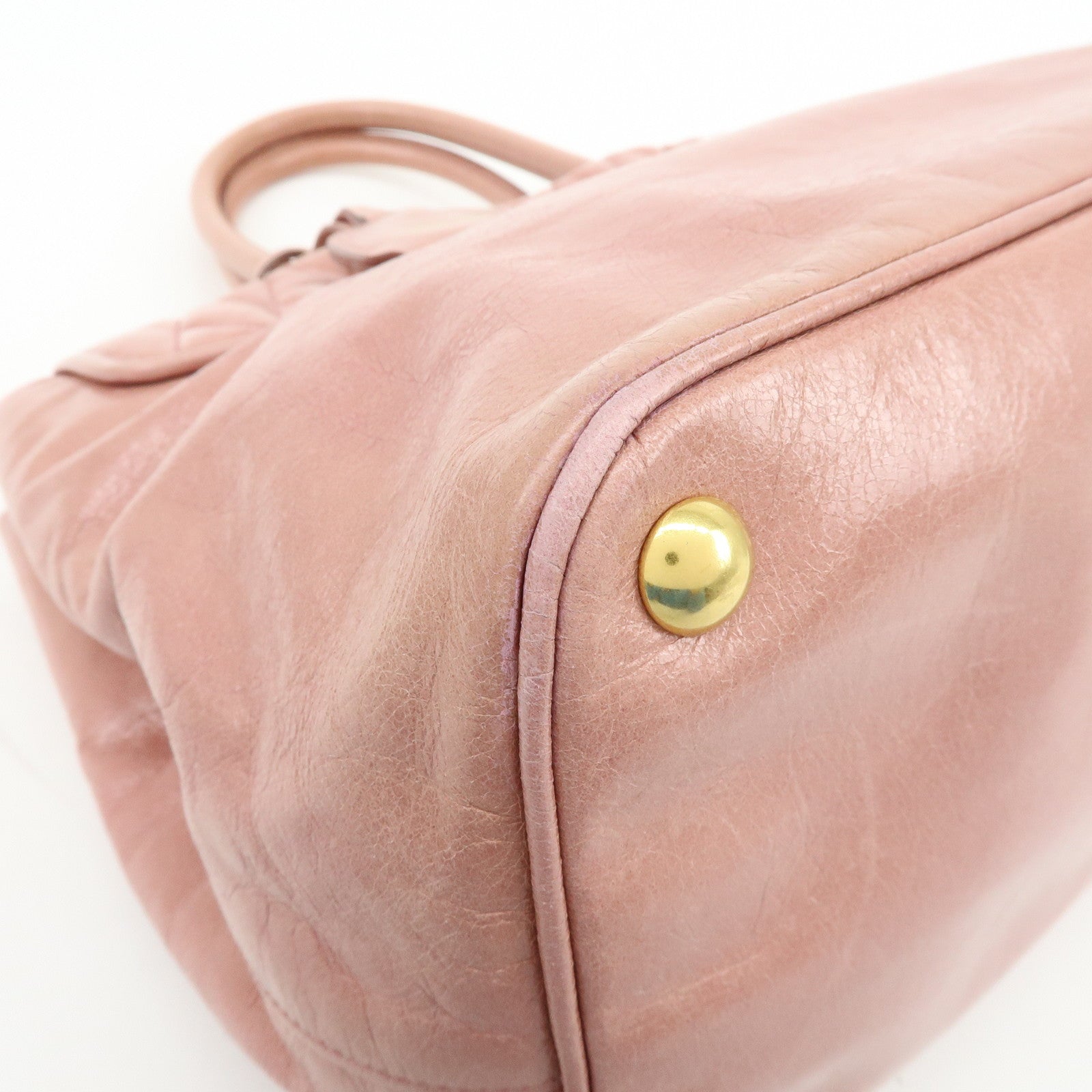 MIU MIU Logo Leather Hand Bag Tote Bag Pink RN1098