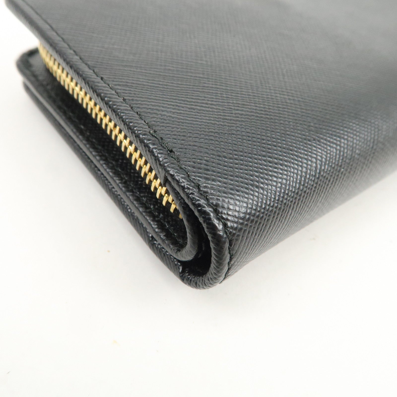 PRADA Logo Saffiano Leather Bi-fold Compact Wallet Black 1M1225