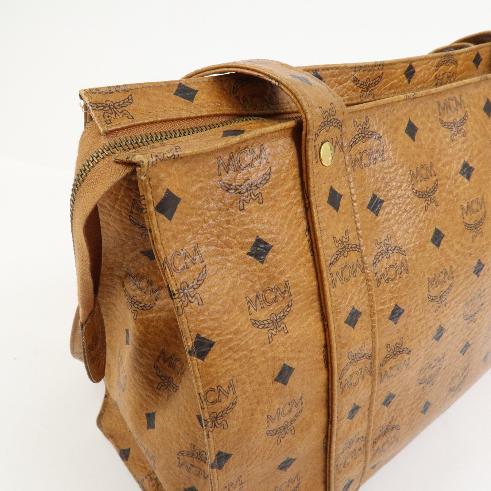 MCM Visetos Leather Tote Bag Shoulder Bag Hand Bag Brown