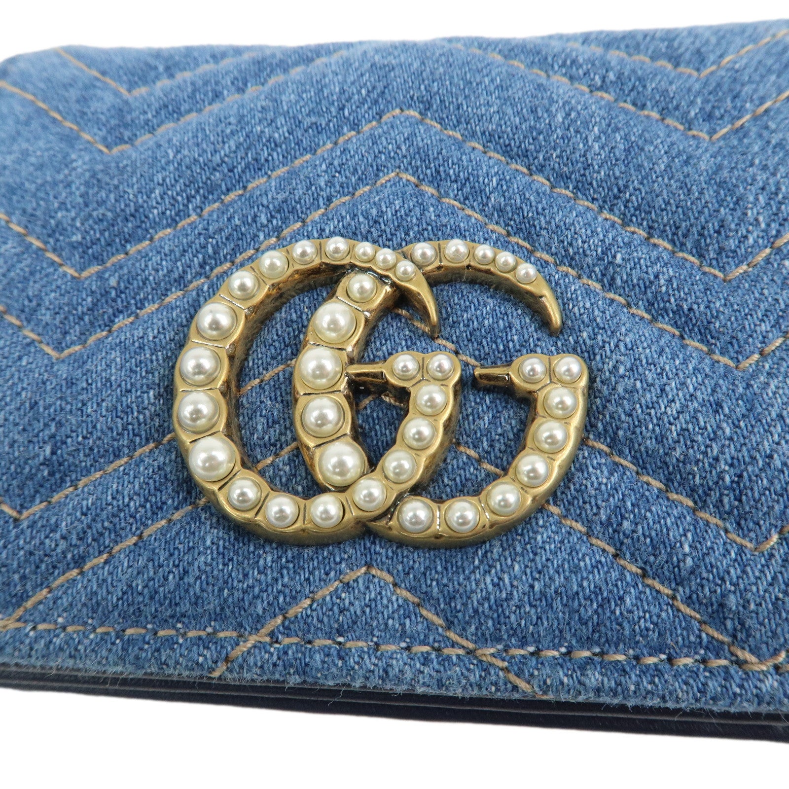 GUCCI GG Marmont Denim Leather Compact Bi-fold Wallet Blue 466492