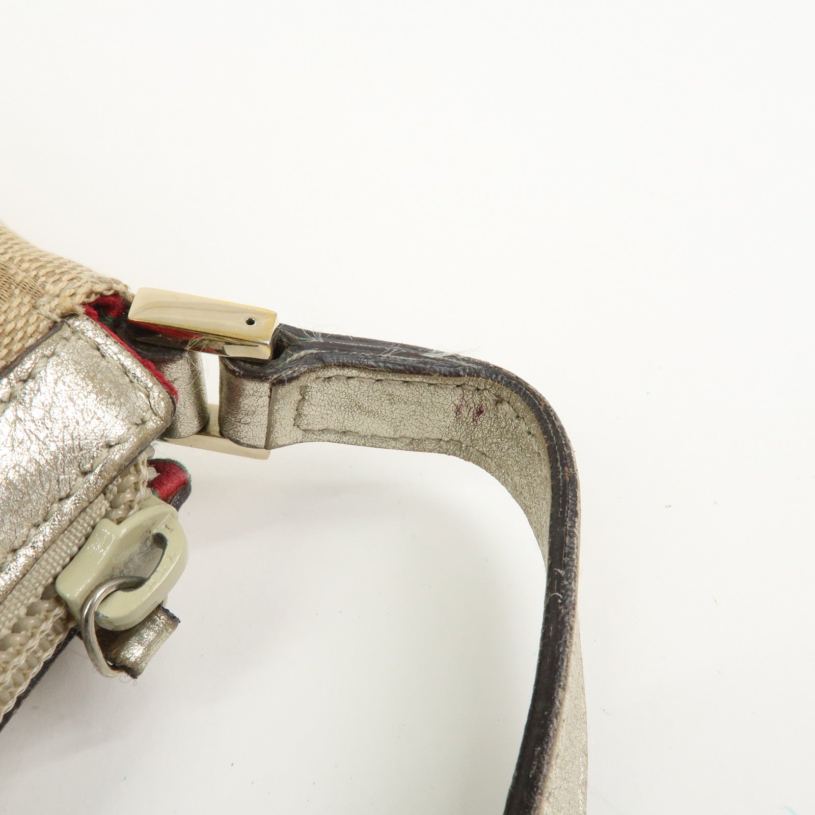 GUCCI Abbey GG Canvas Leather Pouch Hand Bag Beige Gold 145750