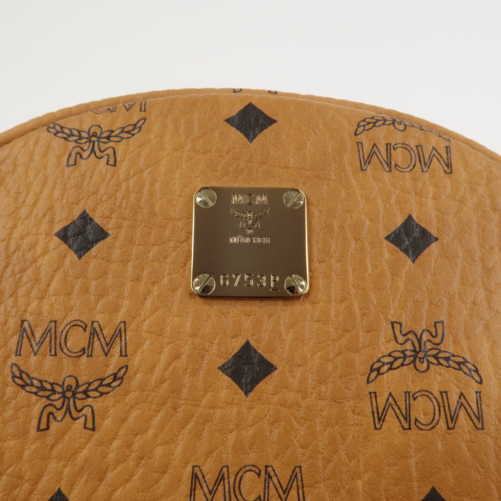 MCM Visetos PVC Leather Backpack Rucksack Studs Cognac