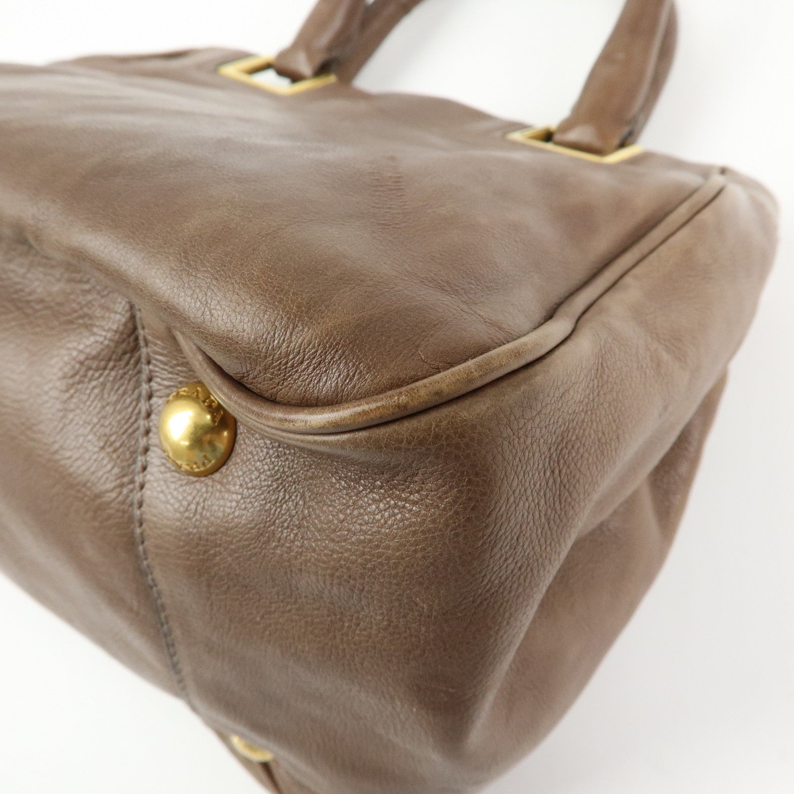 PRADA Calf Leather 2Way Bag Shoulder Bag Ribbon Brown BN2245