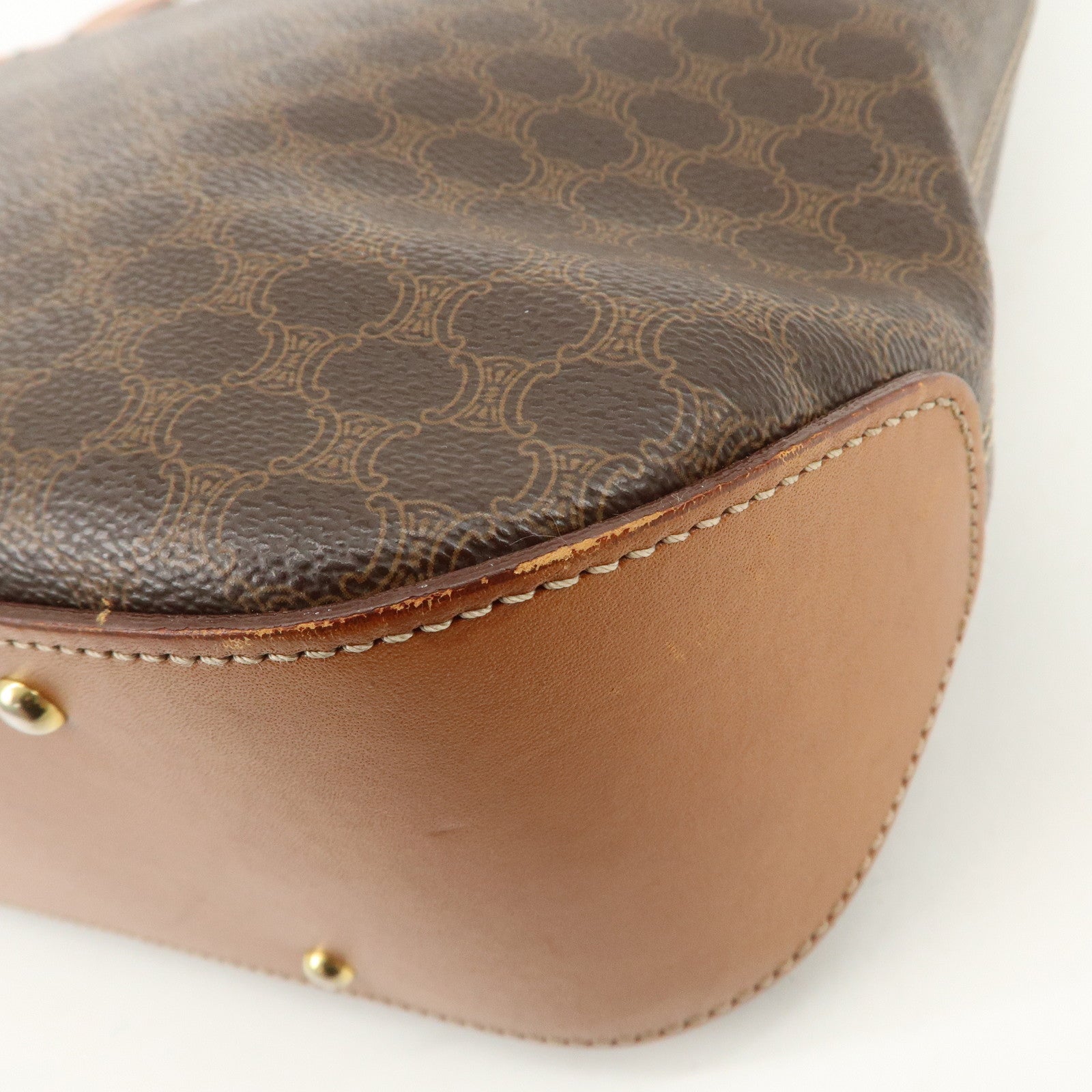 CELINE Macadam Logo Tote Bag Shoulder Bag Brown Gold