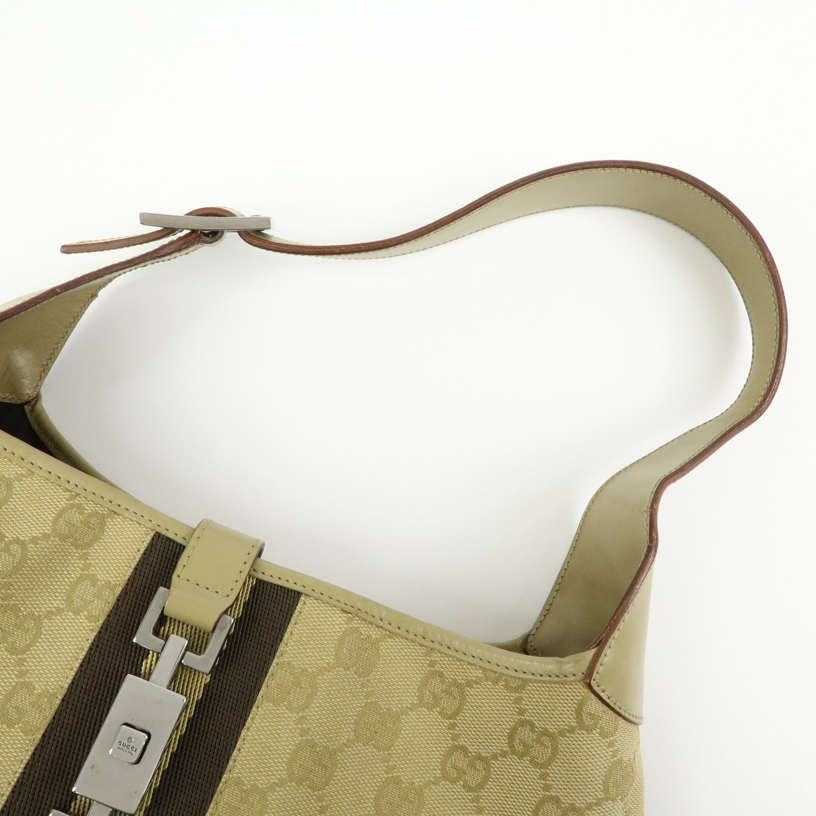 GUCCI Jackie Sherry GG Canvas Leather Shoulder Bag Khaki 00963