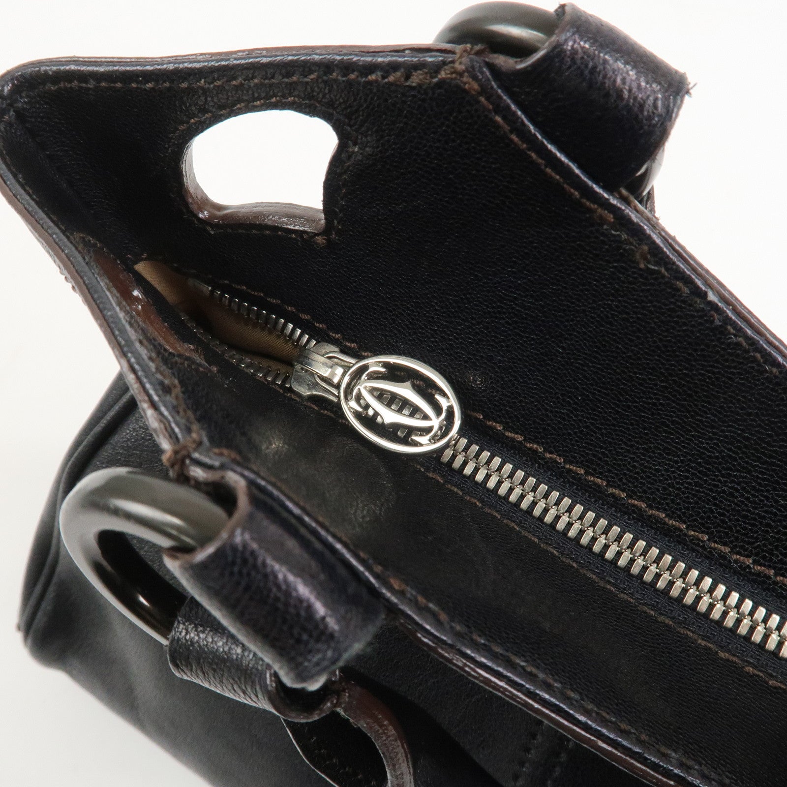 Cartier Marcello Leather Hand Bag Tote Bag Black