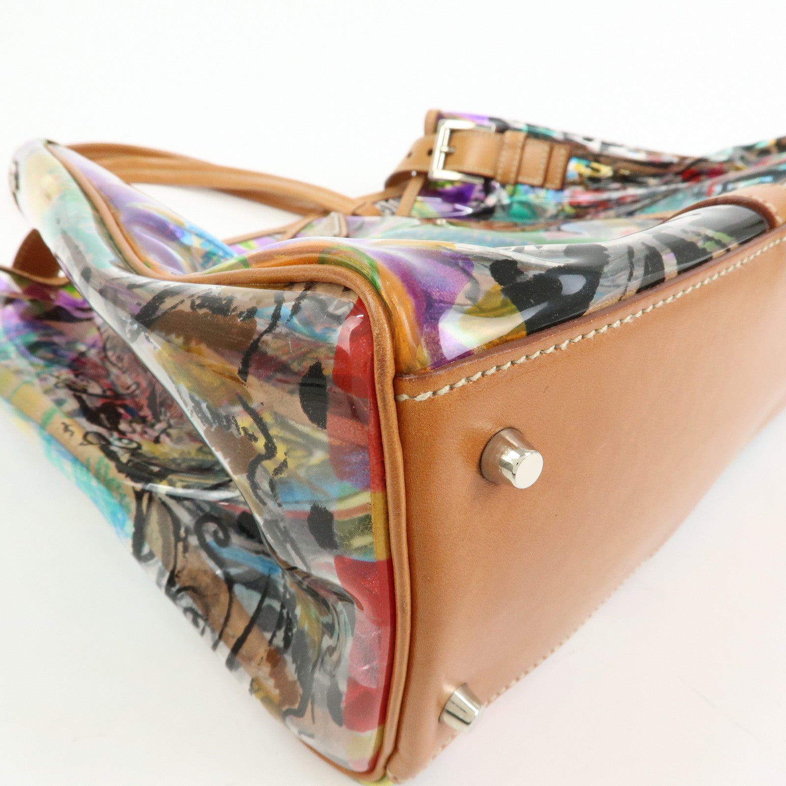 PRADA Venetian Print PVC Leather Tote Bag Clear Multicolor BR2515