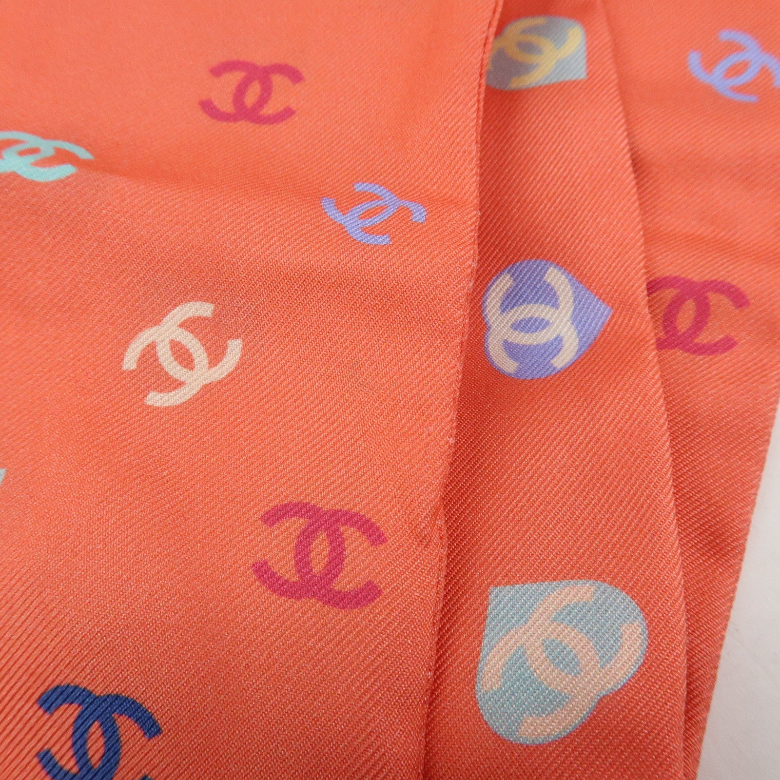CHANEL Twilly Heart COCO Mark Silk 100% Scarf 6x118 Pink