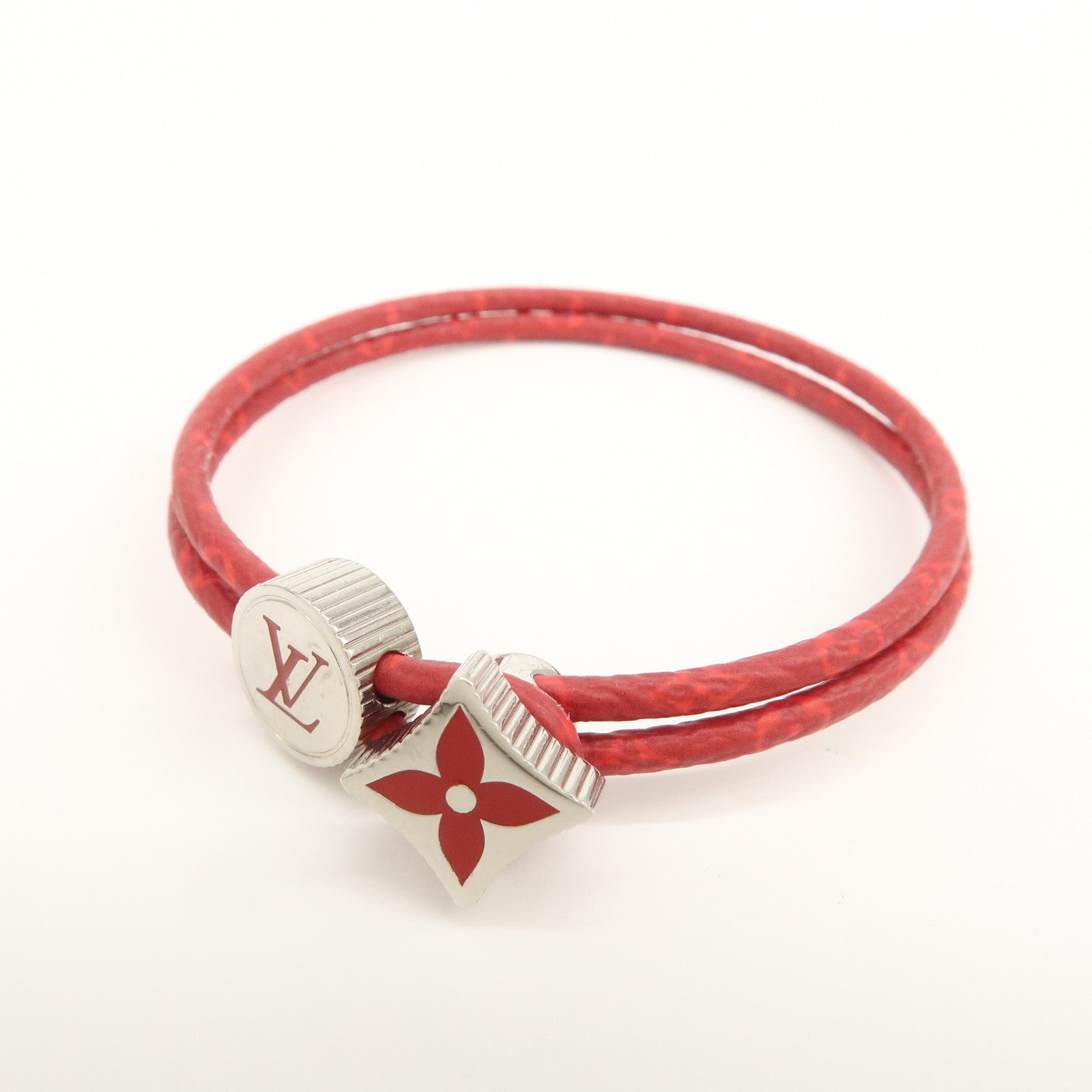 Louis Vuitton Monogram Canvas LV Bracelet Red Silver M1342A