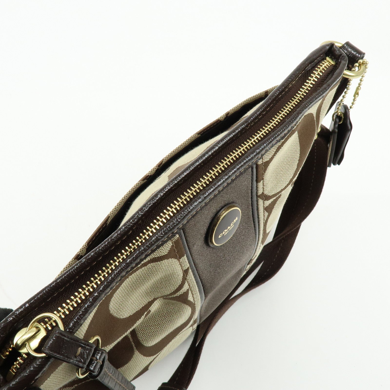 COACH Set of 2 Signature Canvas Leather Shoulder Bag Beige Brown