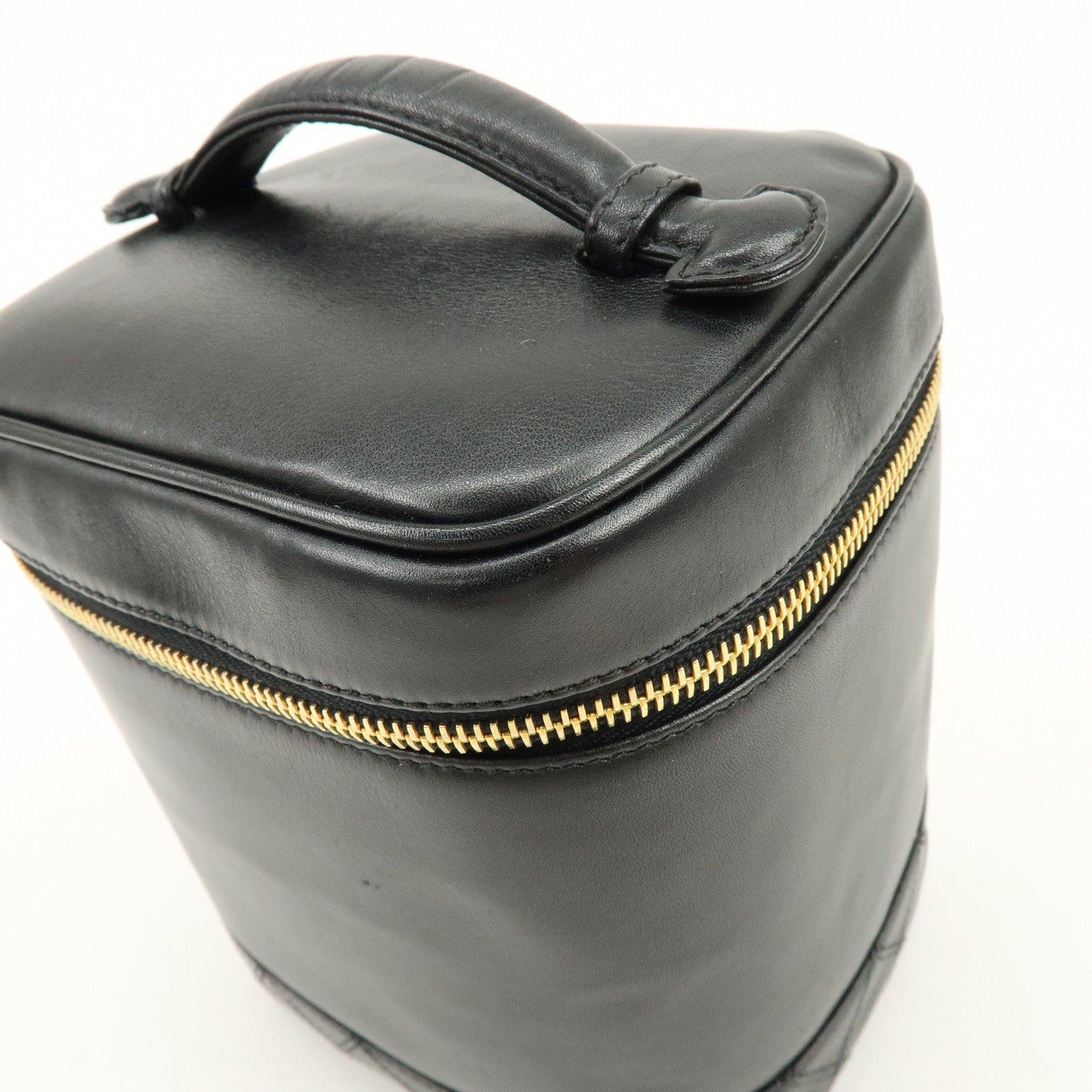 CHANEL COCO Mark Lamb Skin Vanity Bag Hand Bag Black A01998