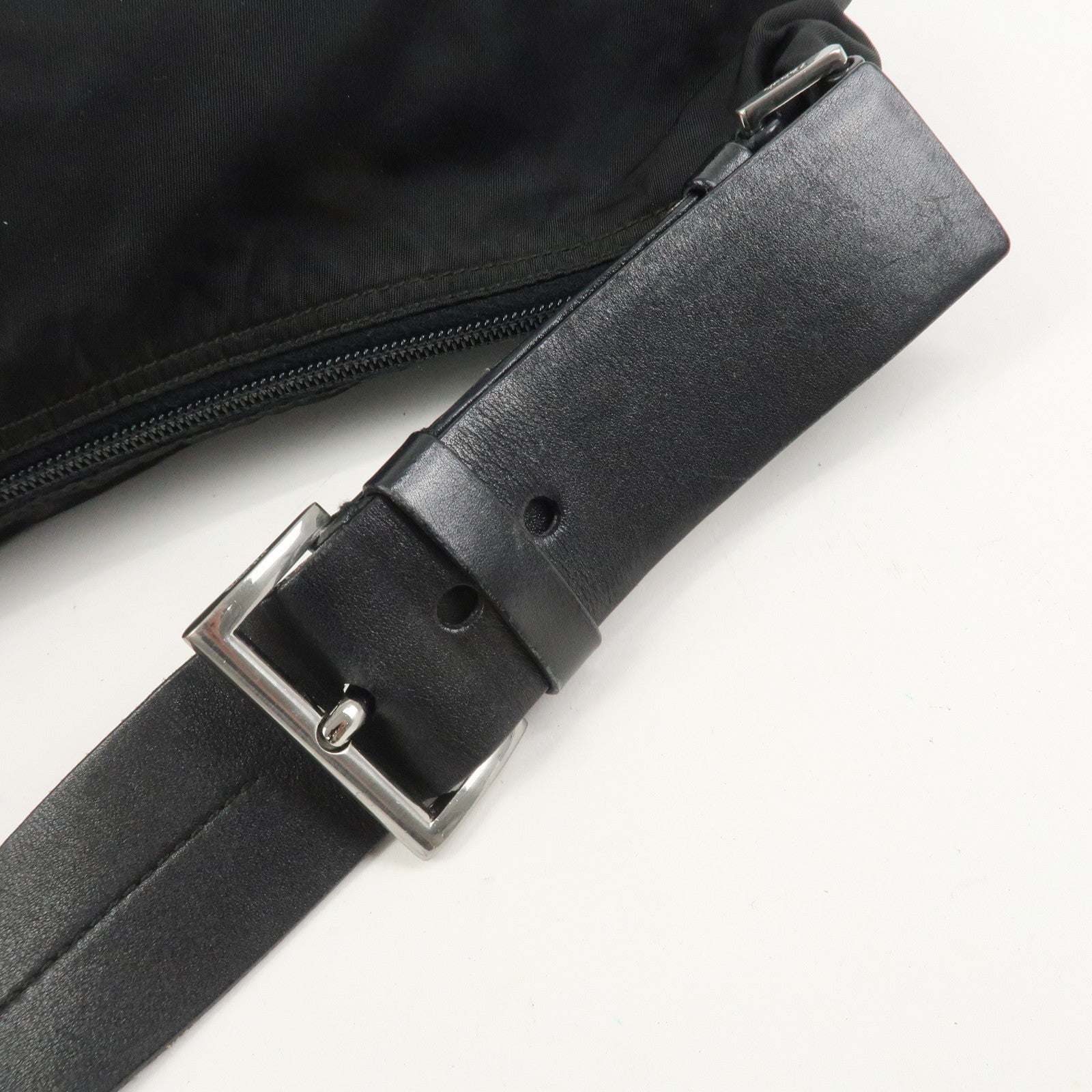 PRADA Triangle Logo Nylon Leather Shoulder Bag Hand Bag Black