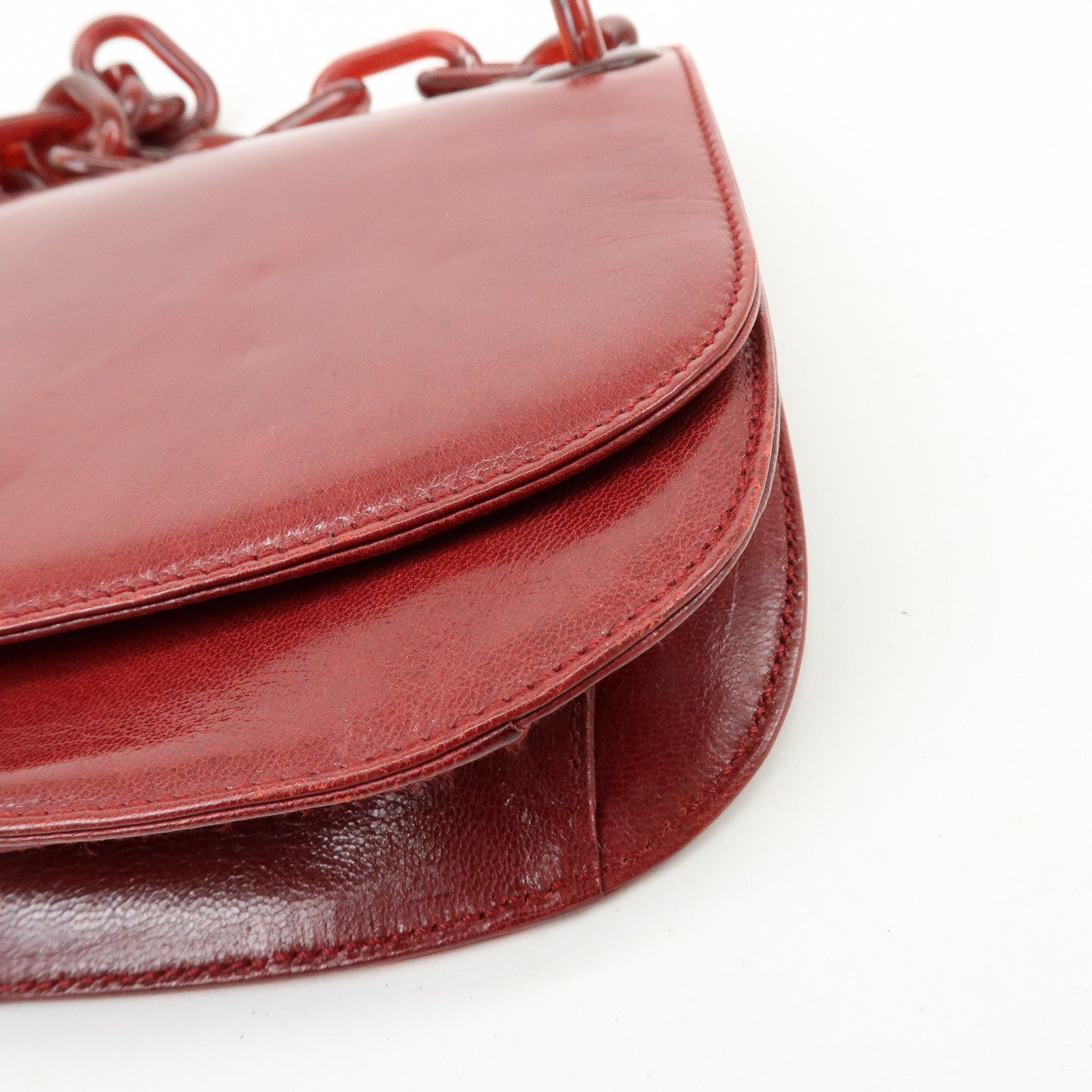 PRADA Logo Leather Plastic Chain Shoulder Bag Hand Bag Red