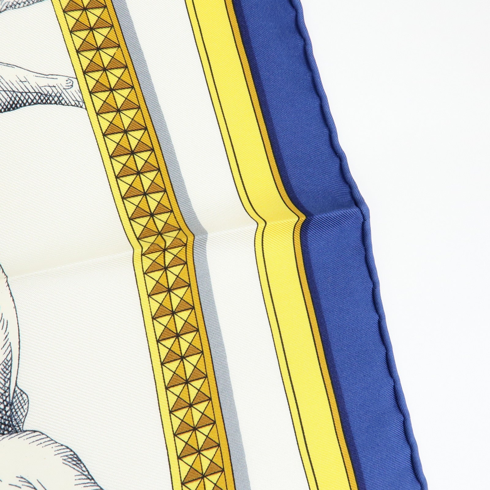 HERMES Carre 90 Silk 100% Scarf GRAND APPARAT White Yellow Navy