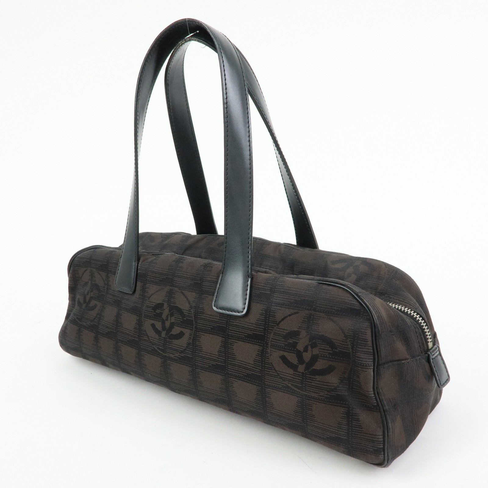 CHANEL New Travel Line Nylon Jacquard Mini Boston Bag Brown A15828