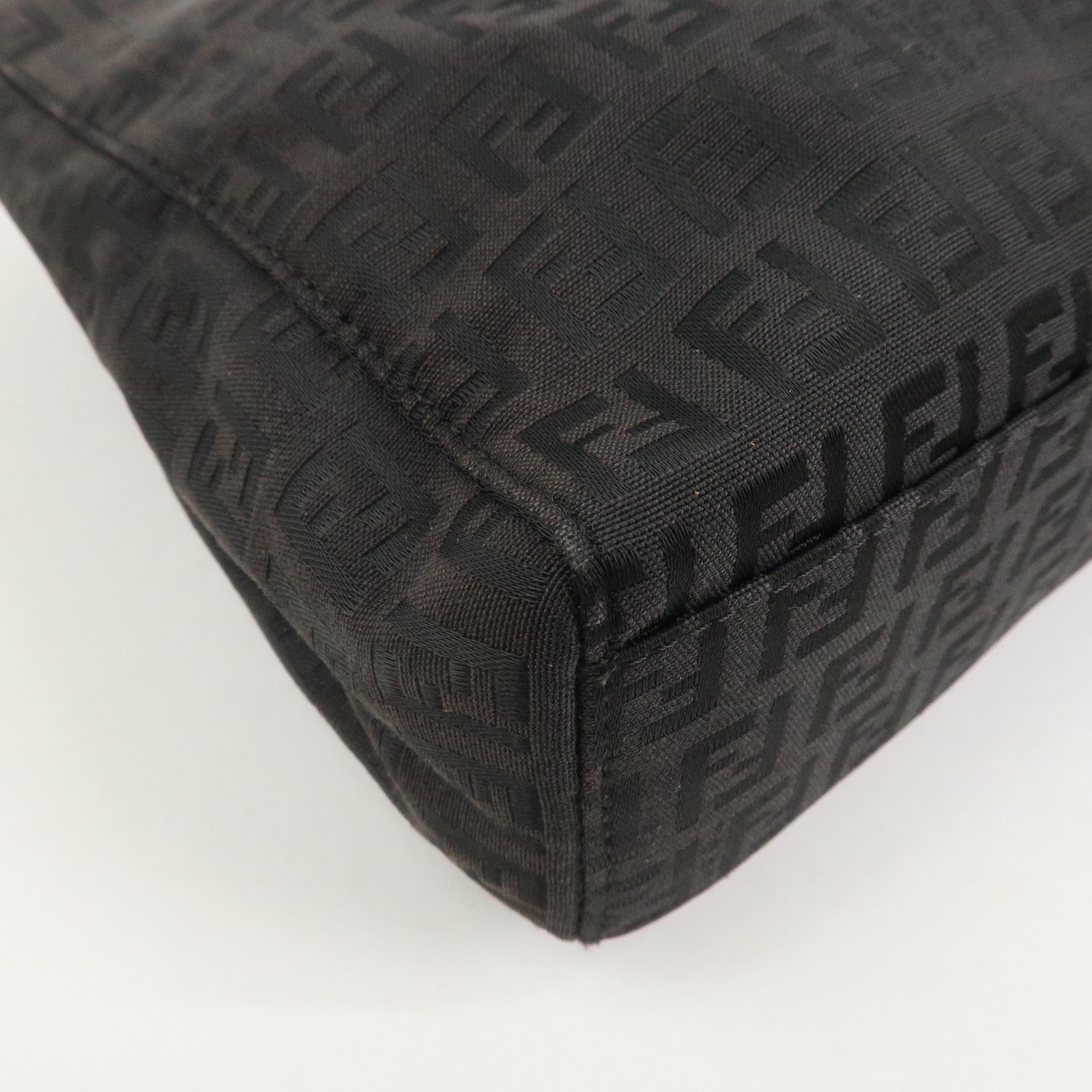 FENDI Zucchino Canvas Leather Hand Bag Tote Bag Dark Brown 8BH132