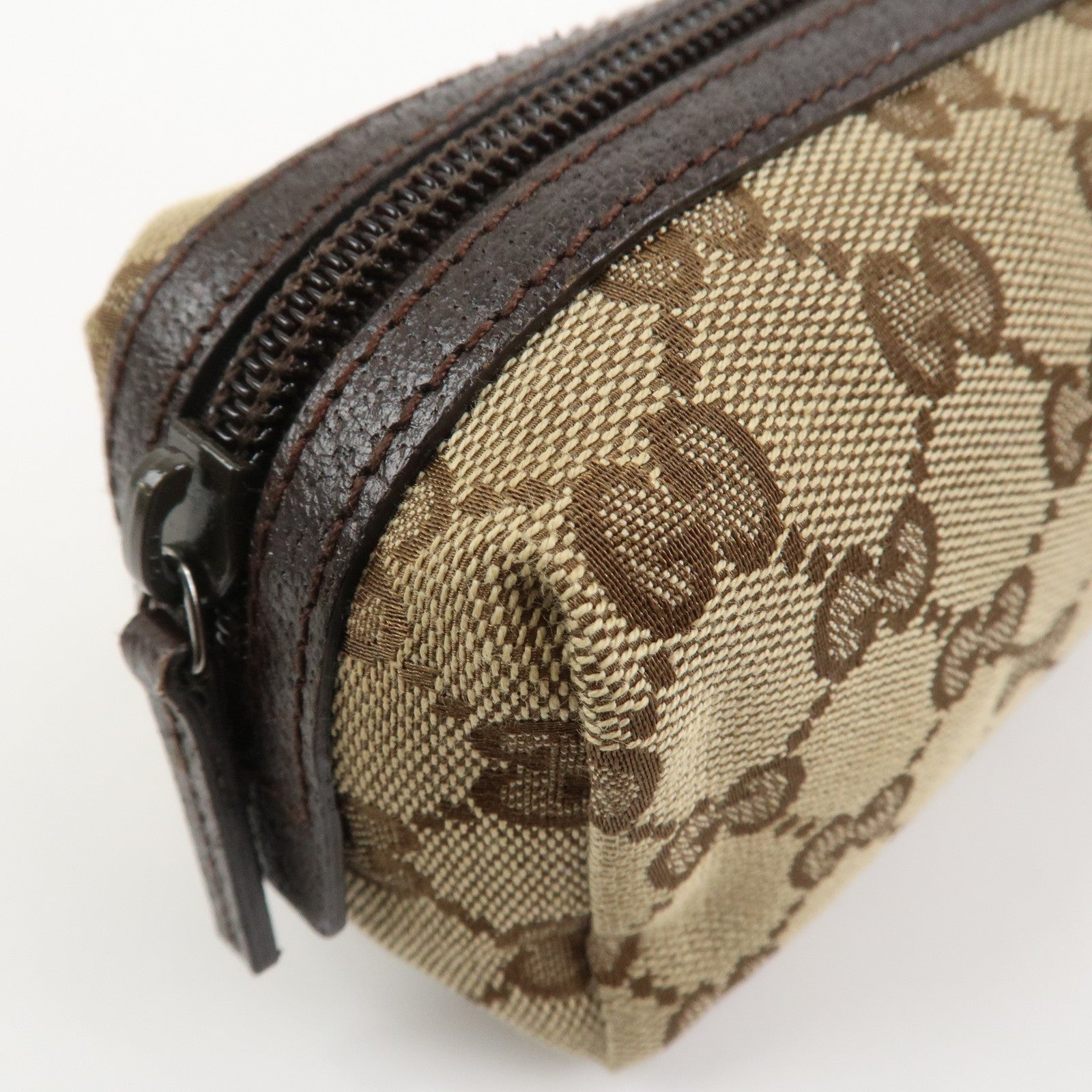 GUCCI GG Canvas Leather Pouch Cosmetic Pouch Brown 29596
