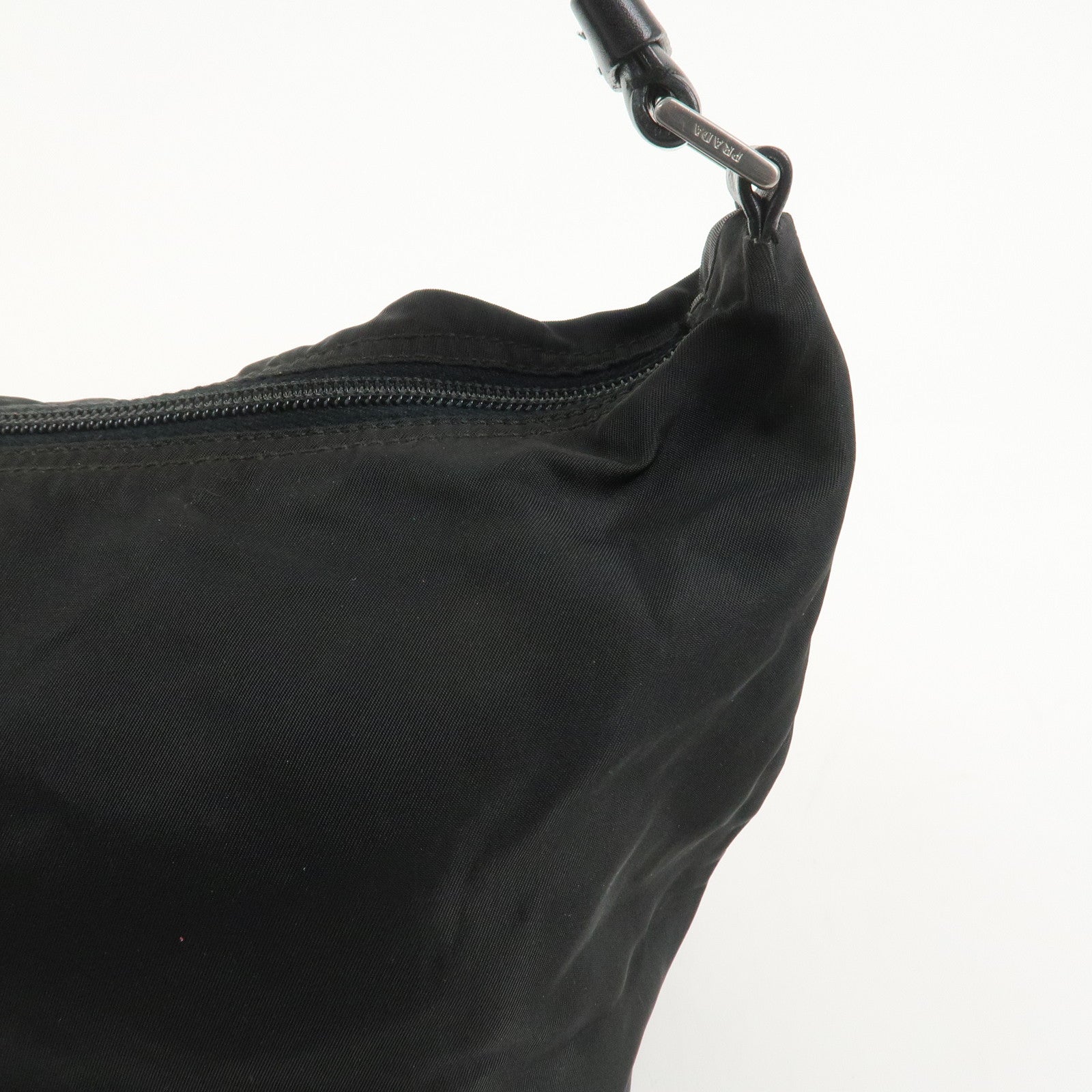 PRADA Triangle Logo Nylon Leather Shoulder Bag Hand Bag Black
