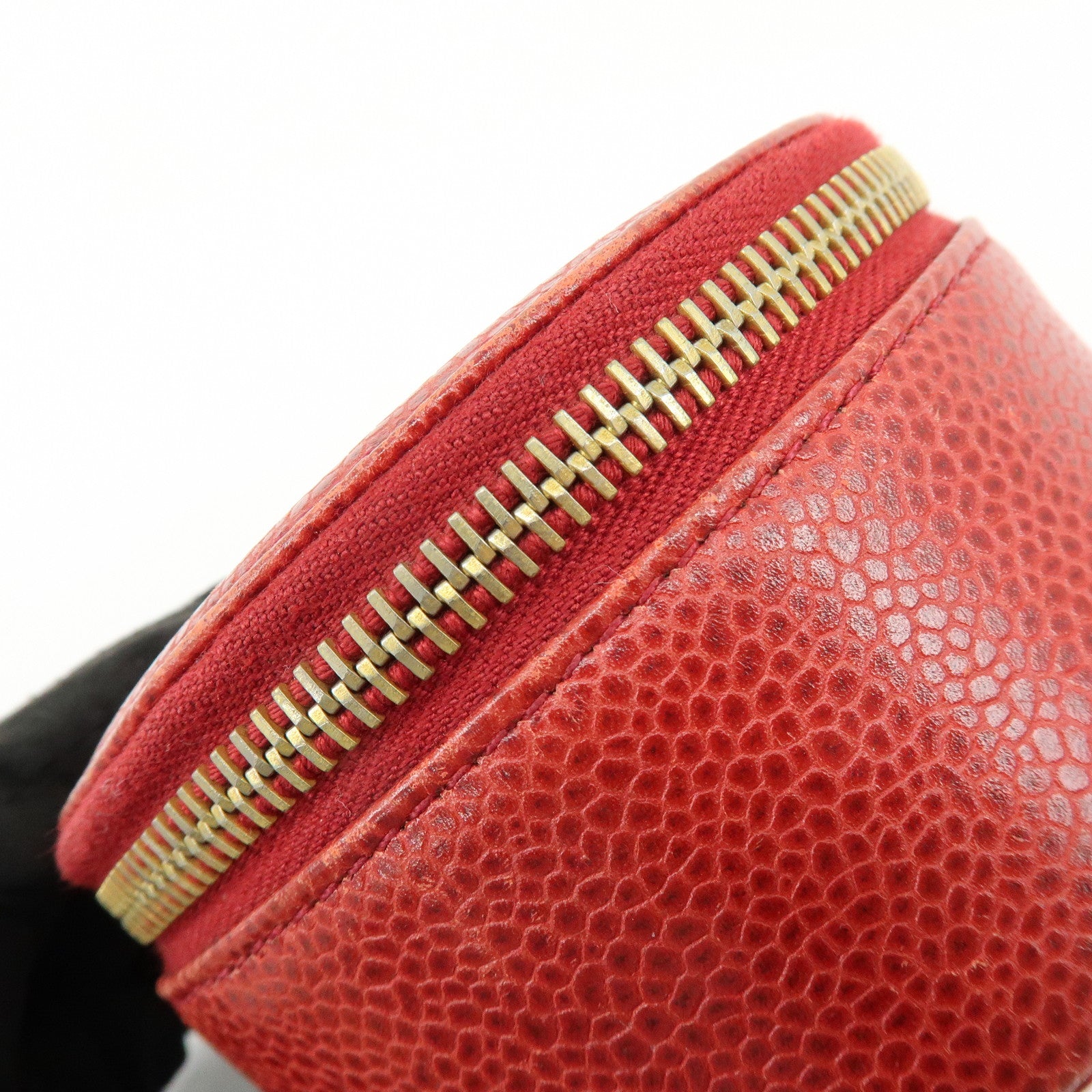 CHANEL COCO Mark Caviarskin Cosmetic Pouch Jewelry Case Red