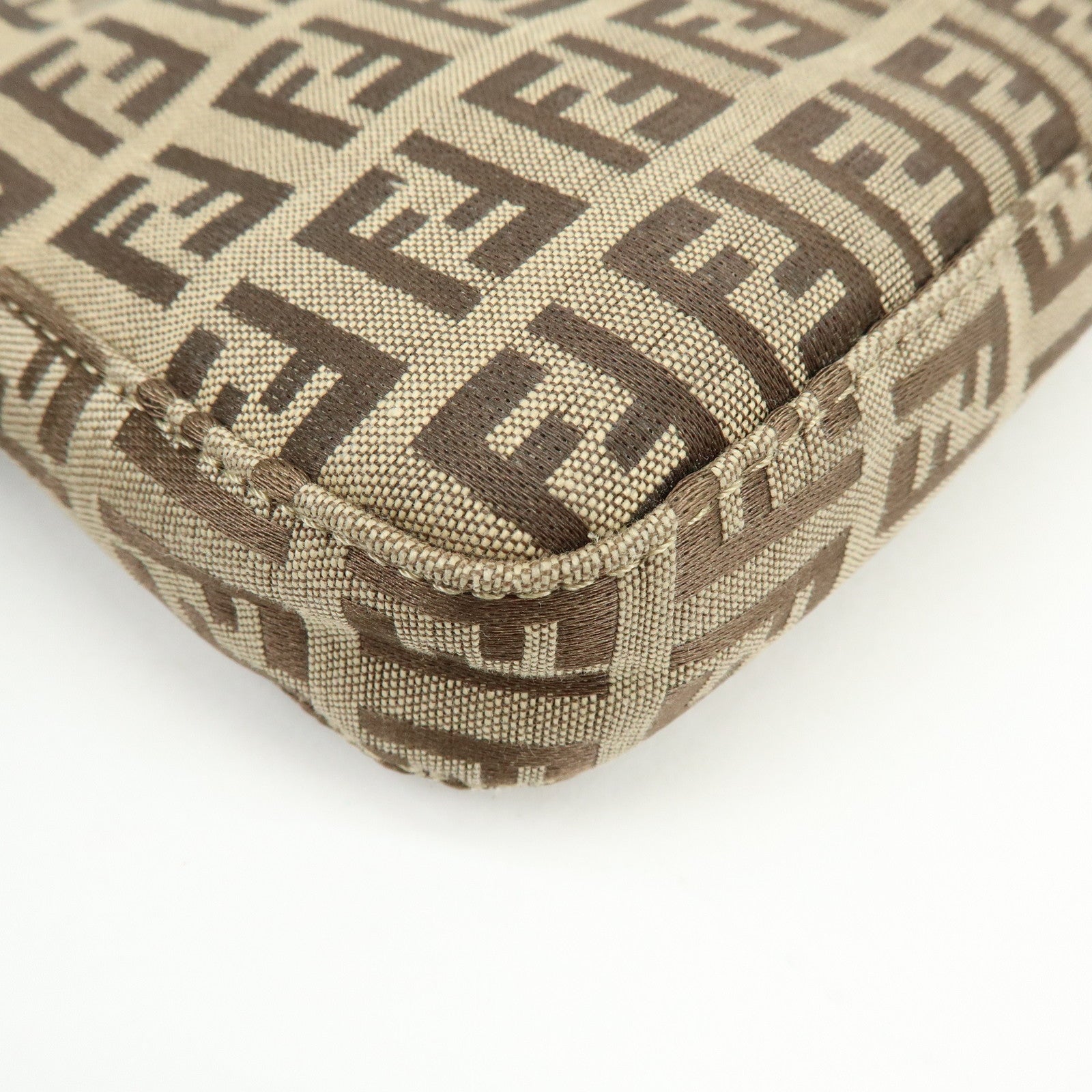 FENDI Zucchino Canvas Leather Hand Bag Brown Beige 8BR041