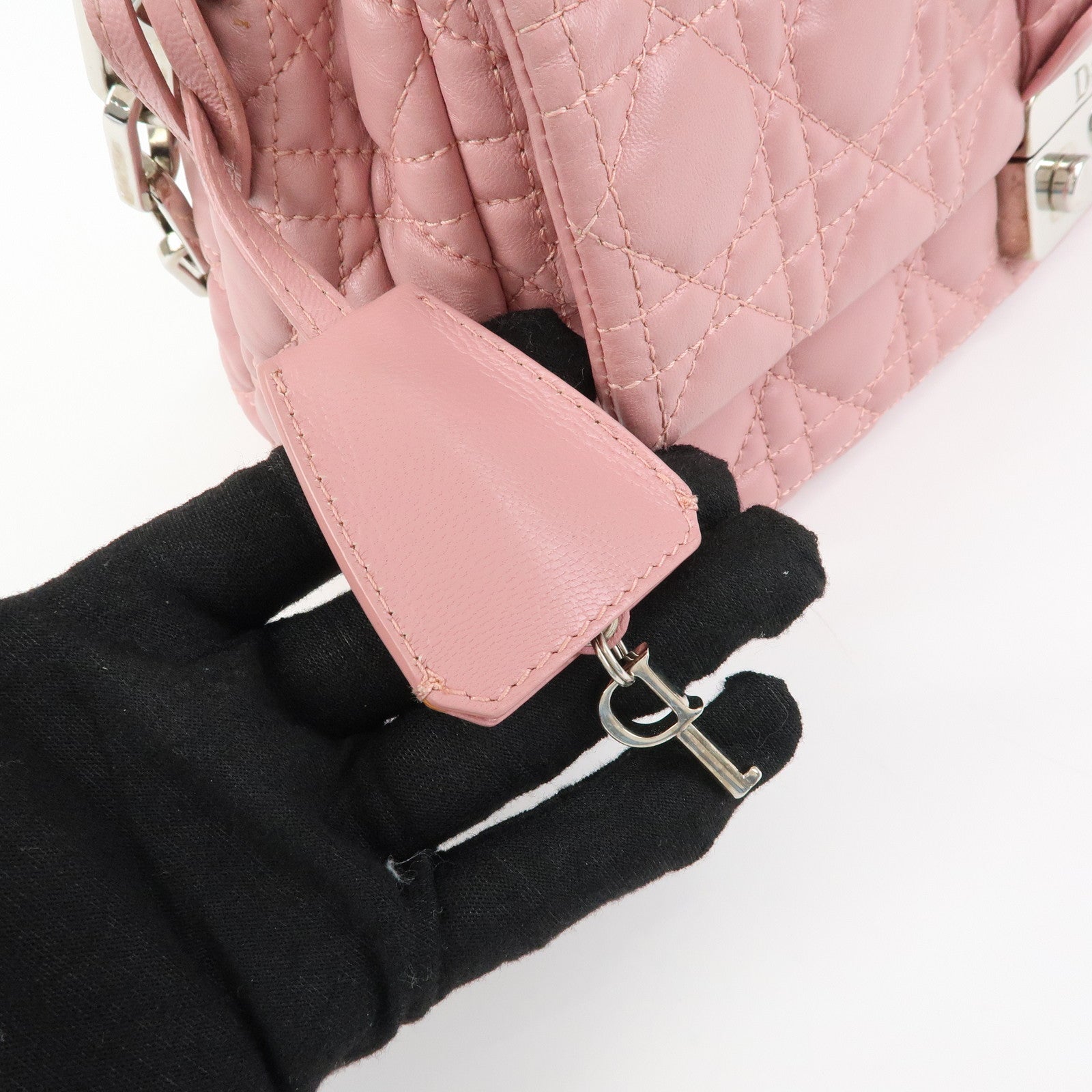 Christian Dior Canage New Lock Lamb Skin Shoulder Bag Hand Bag Pink