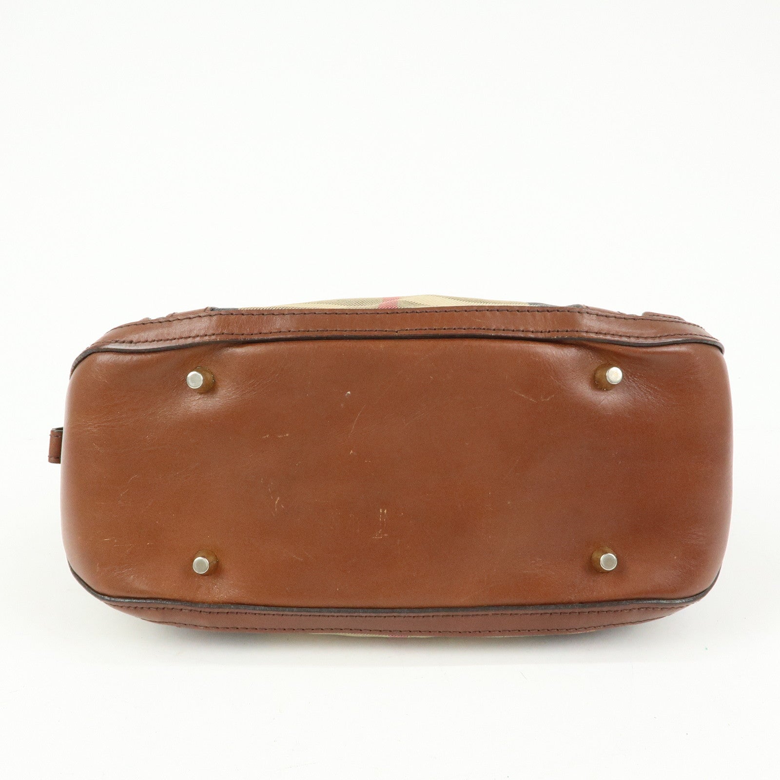 BURBERRY Nova Plaid Canvas Leather Hand Bag Beige Brown