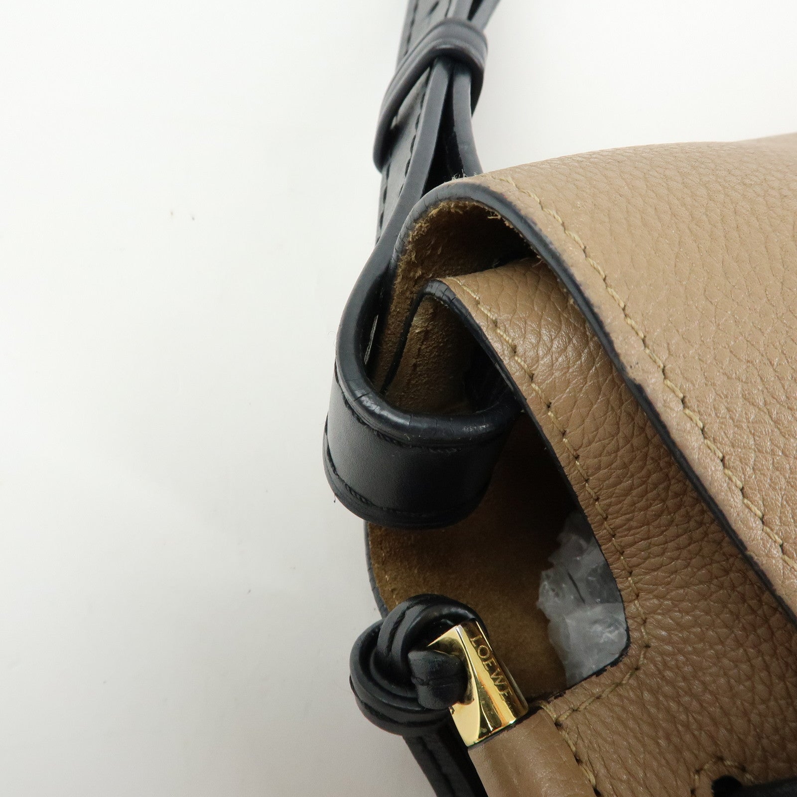 LOEWE Calf Leather Shoulder Bag Gate Bag Medium Beige Black