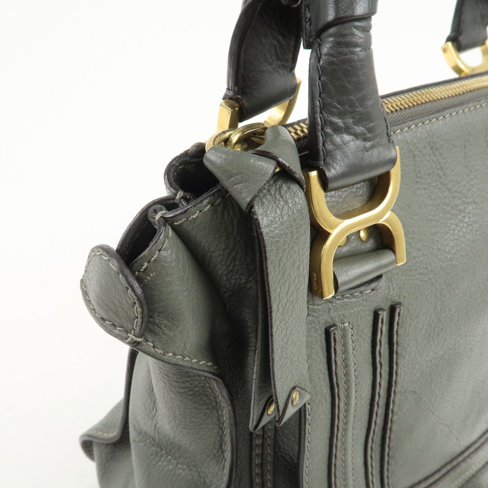 Chloe Marcie Leather Tote Bag Shoulder Bag Hand Bag Gray