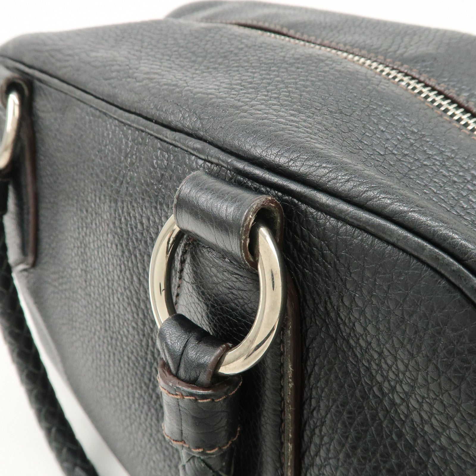 PRADA Logo Leather Hand Bag Mini Boston Bag Black BL0471 Used