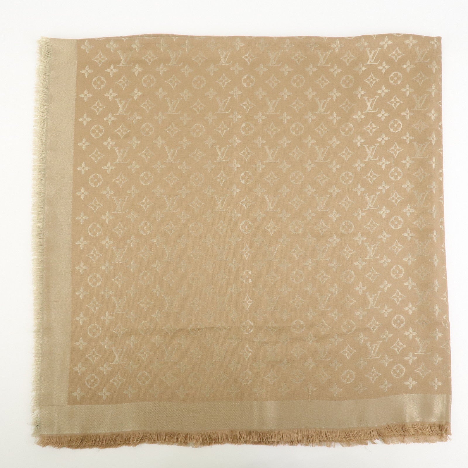 Louis Vuitton Shawl Monogram Shine Silk Rayon Scarf Beige M70459