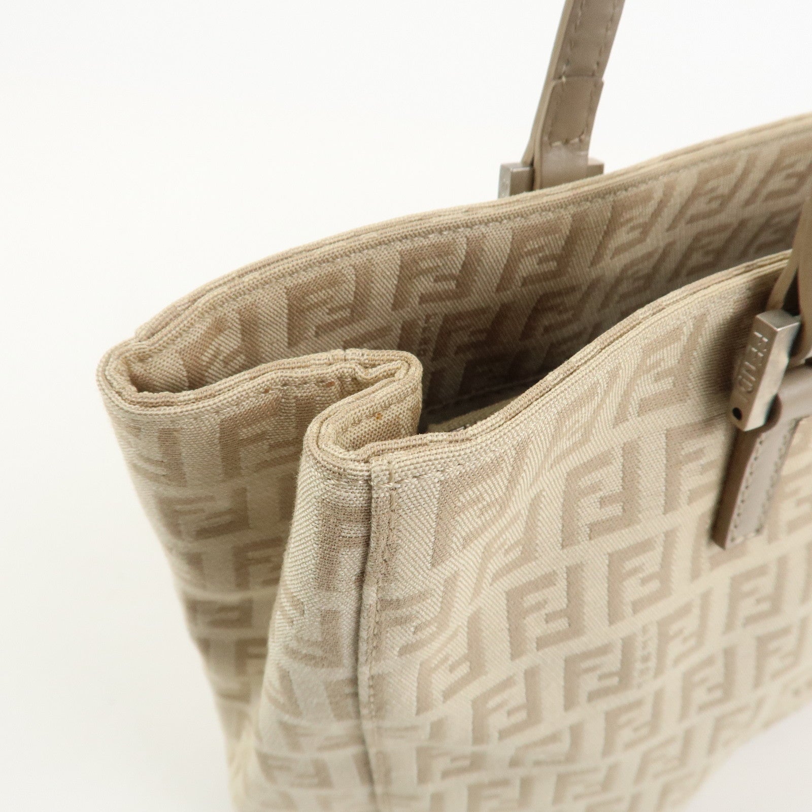 FENDI Zucchino Canvas Leather Tote Bag Hand Bag Beige 8BH072