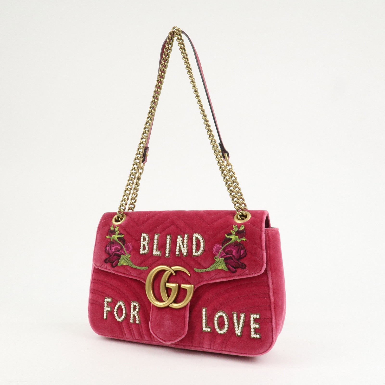 GUCCI GG Marmont Medium Velour Chain Shoulder Bag Pink 443496