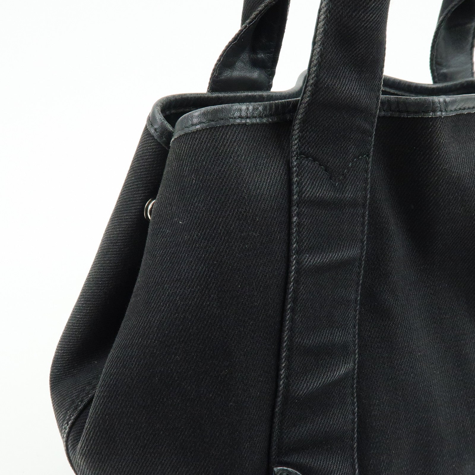BALENCIAGA Navy Cabas Small Canvas Leather Tote Bag Black 339933