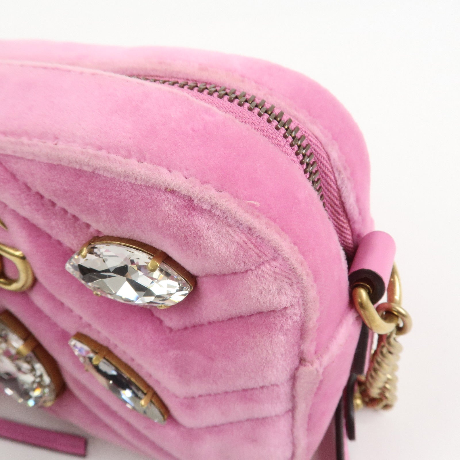 GUCCI GG Marmont Velvet Rhinestone Shoulder Bag Pink 448065