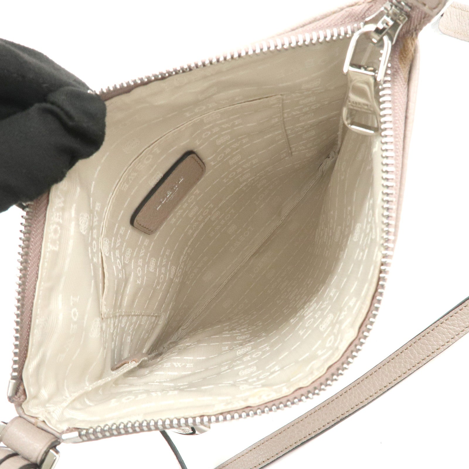 LOEWE Anagram Logo Leather Shoulder Bag Crossbody Bag Beige