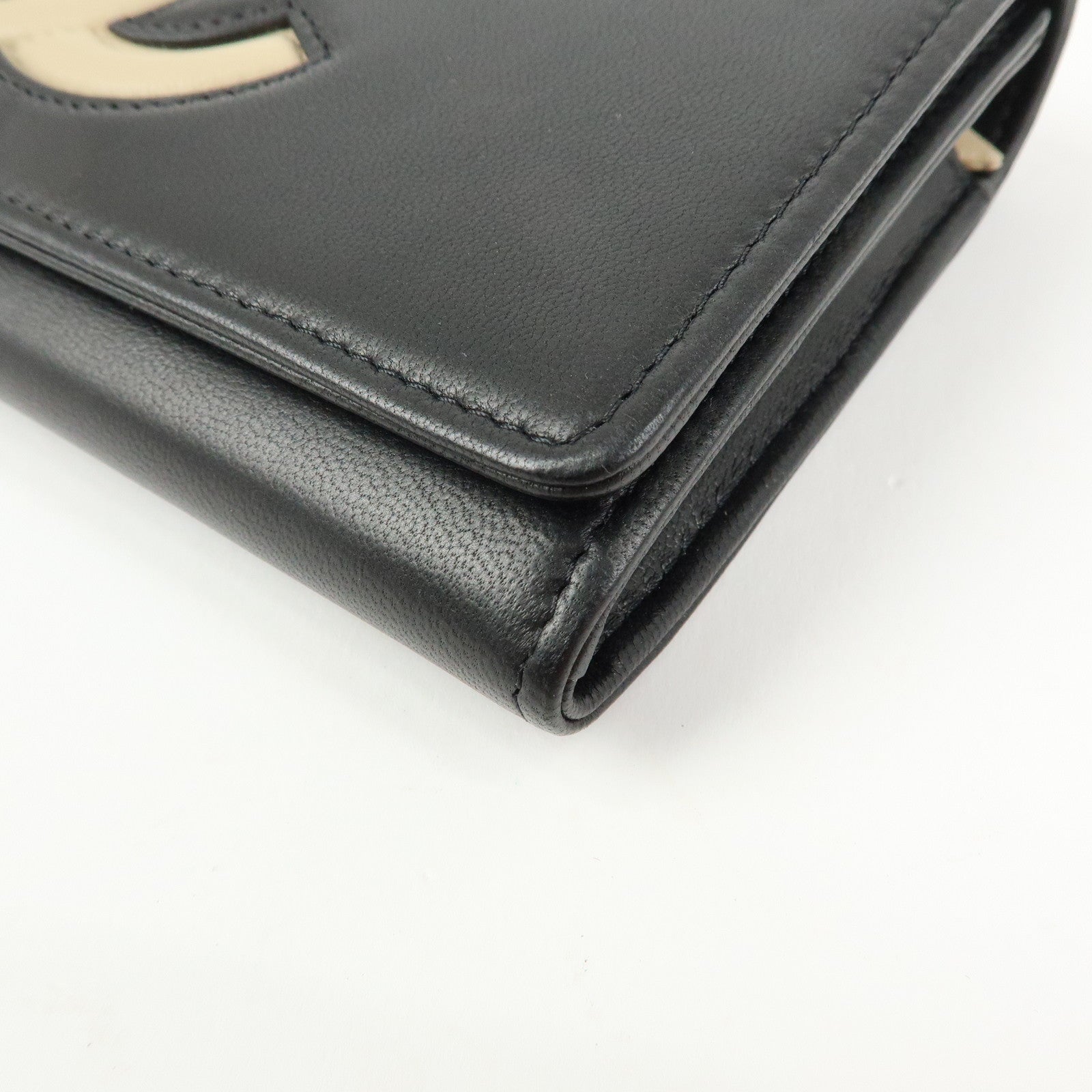 CHANEL Airline COCO Mark Lamb Skin Long Wallet Black A80896