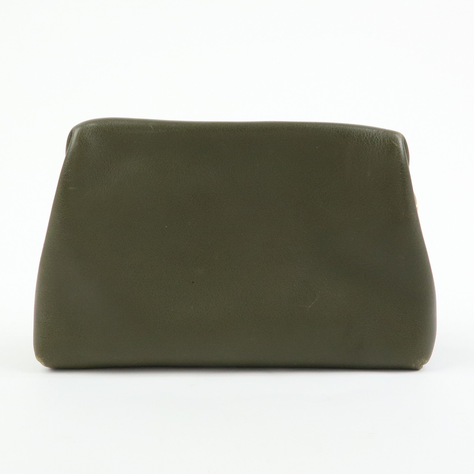 CELINE Logo Leather Accessory Pouch Cosmetic Case Khaki