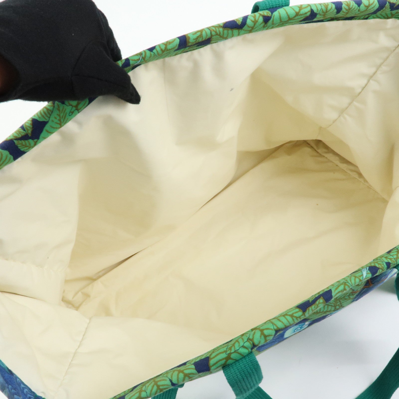 HERMES Canvas Large Beach Tote Bag Botanical Motif Blue Green